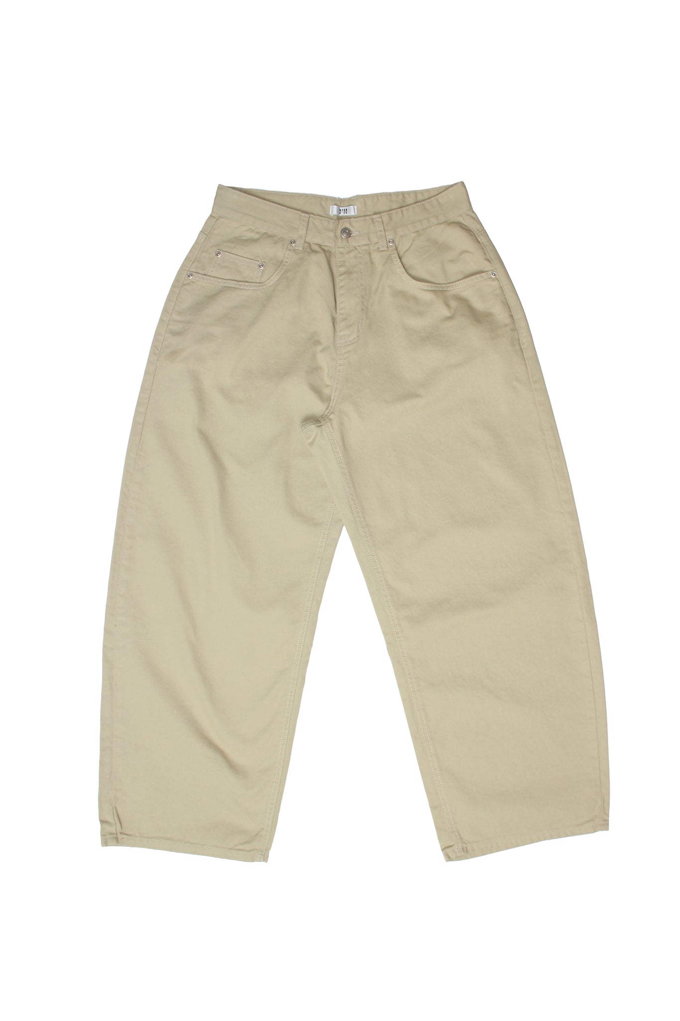 Wide Cotton Pants in Khaki Beige