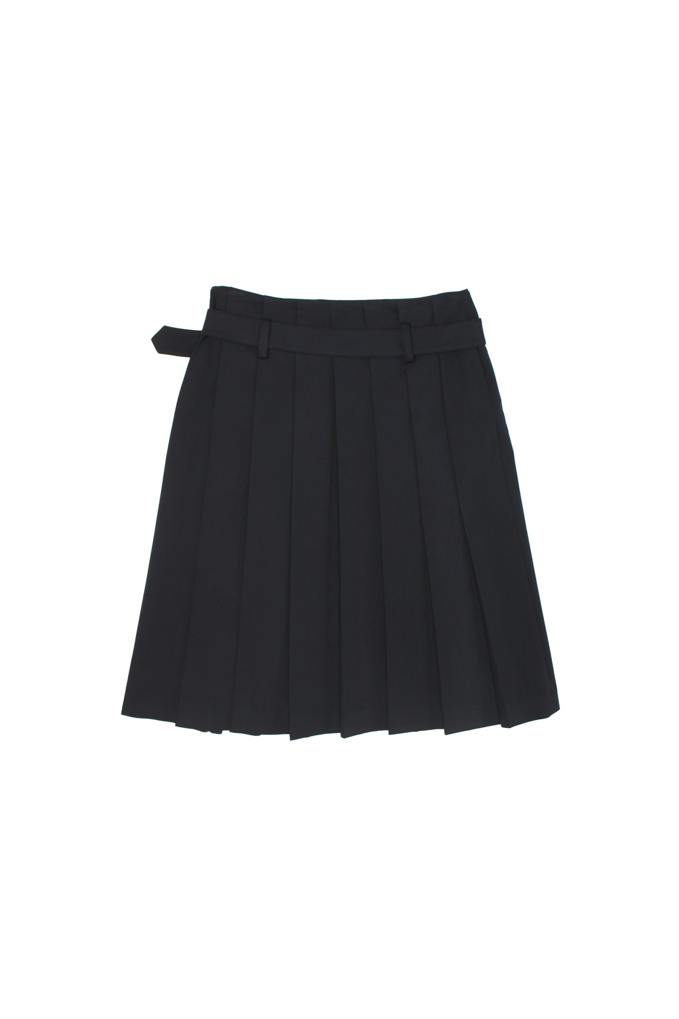 Pleated Belt Skirt in Navy