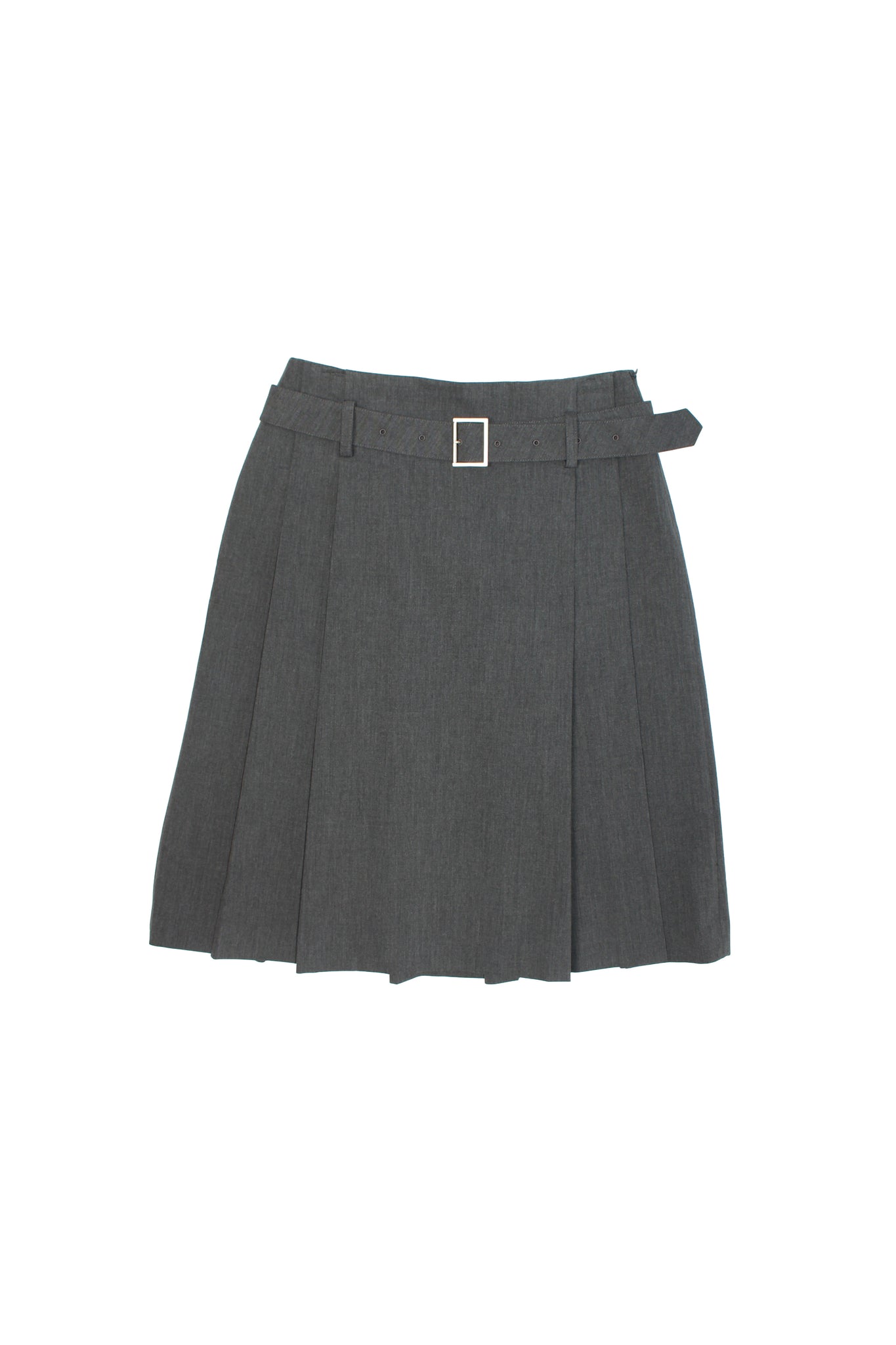 Pleated Belt Skirt in Grey