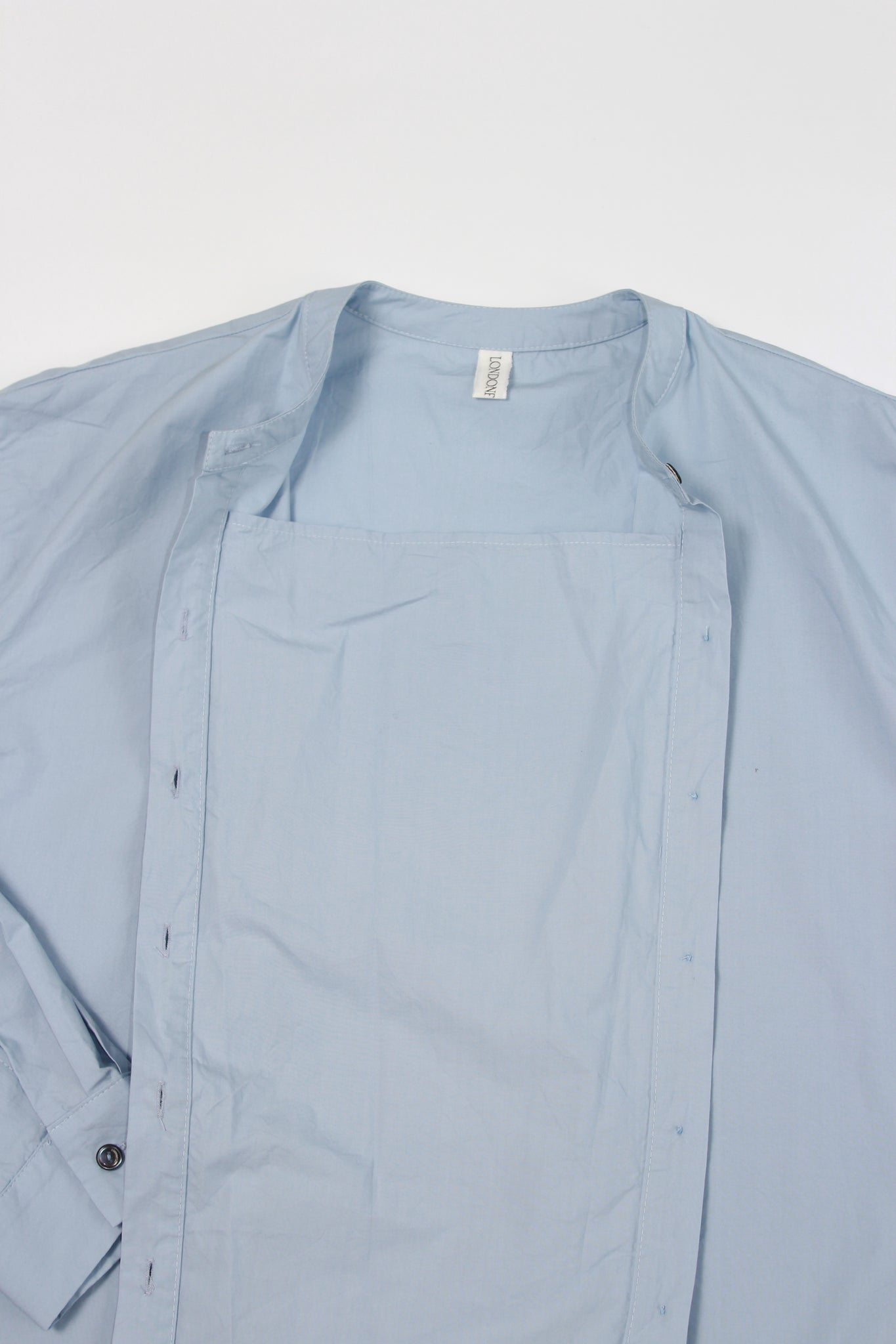 Hidden Square Neck Button Up Shirt in Sky Blue