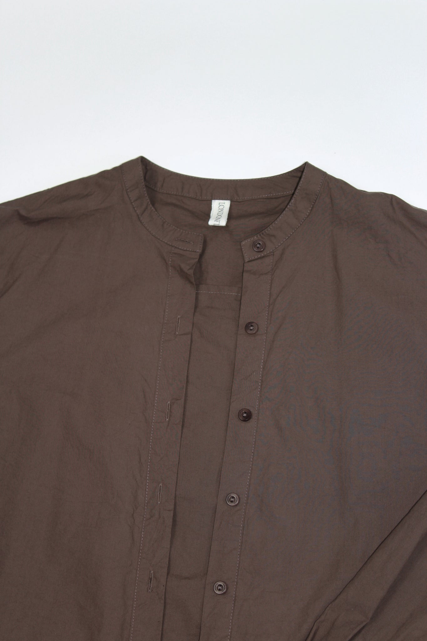 Hidden Square Neck Button Up Shirt in Brown