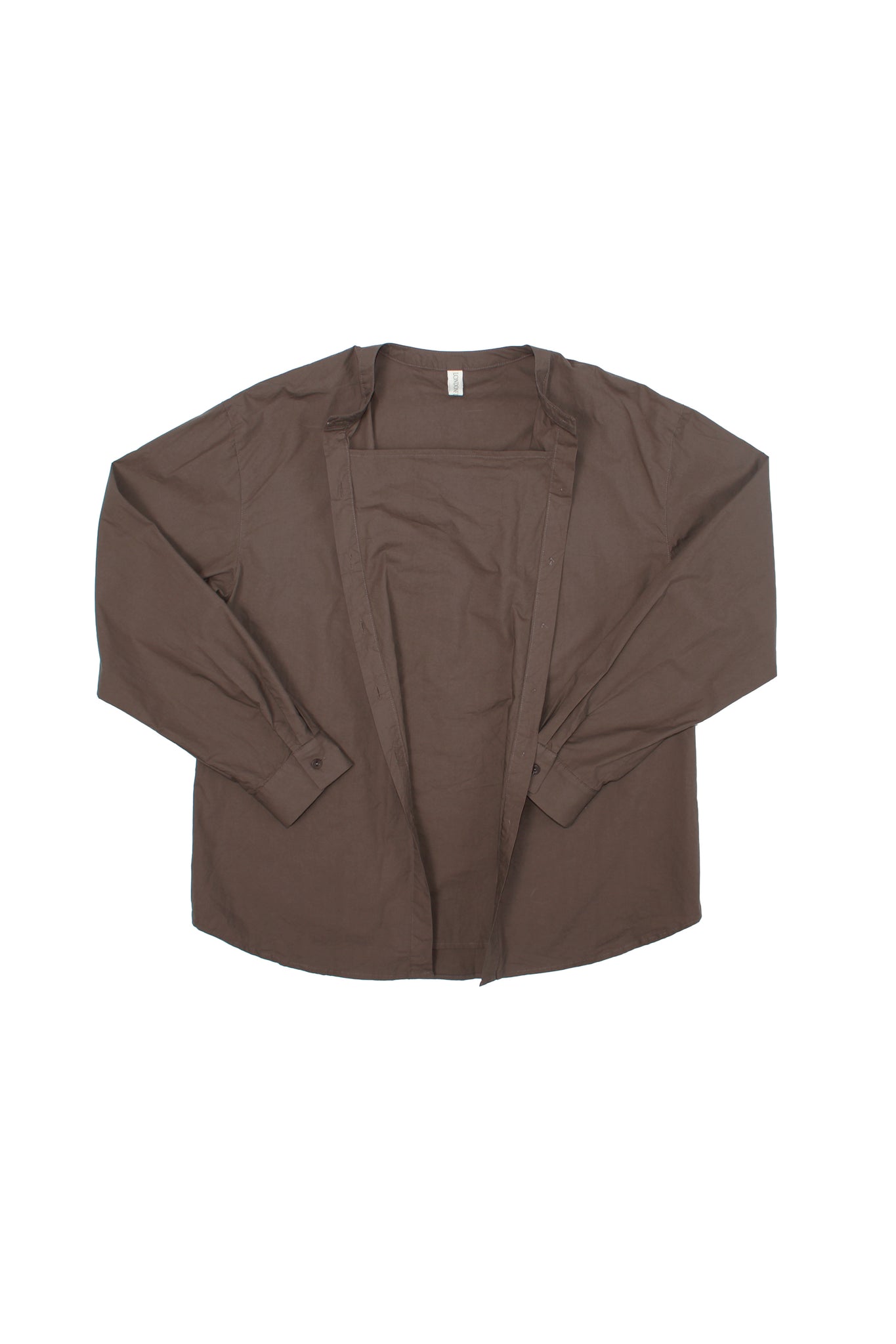 Hidden Square Neck Button Up Shirt in Brown