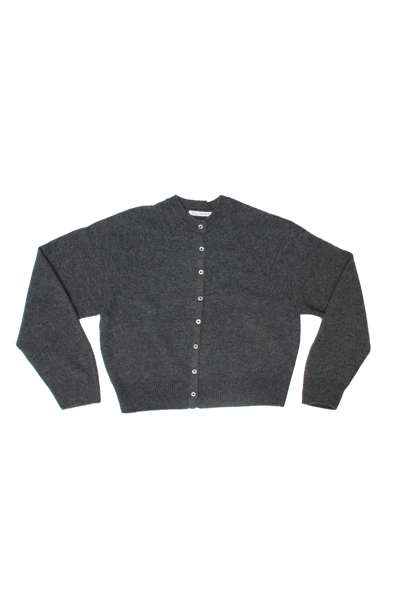 Wool Cash Raglan Cardigan in Charcoal