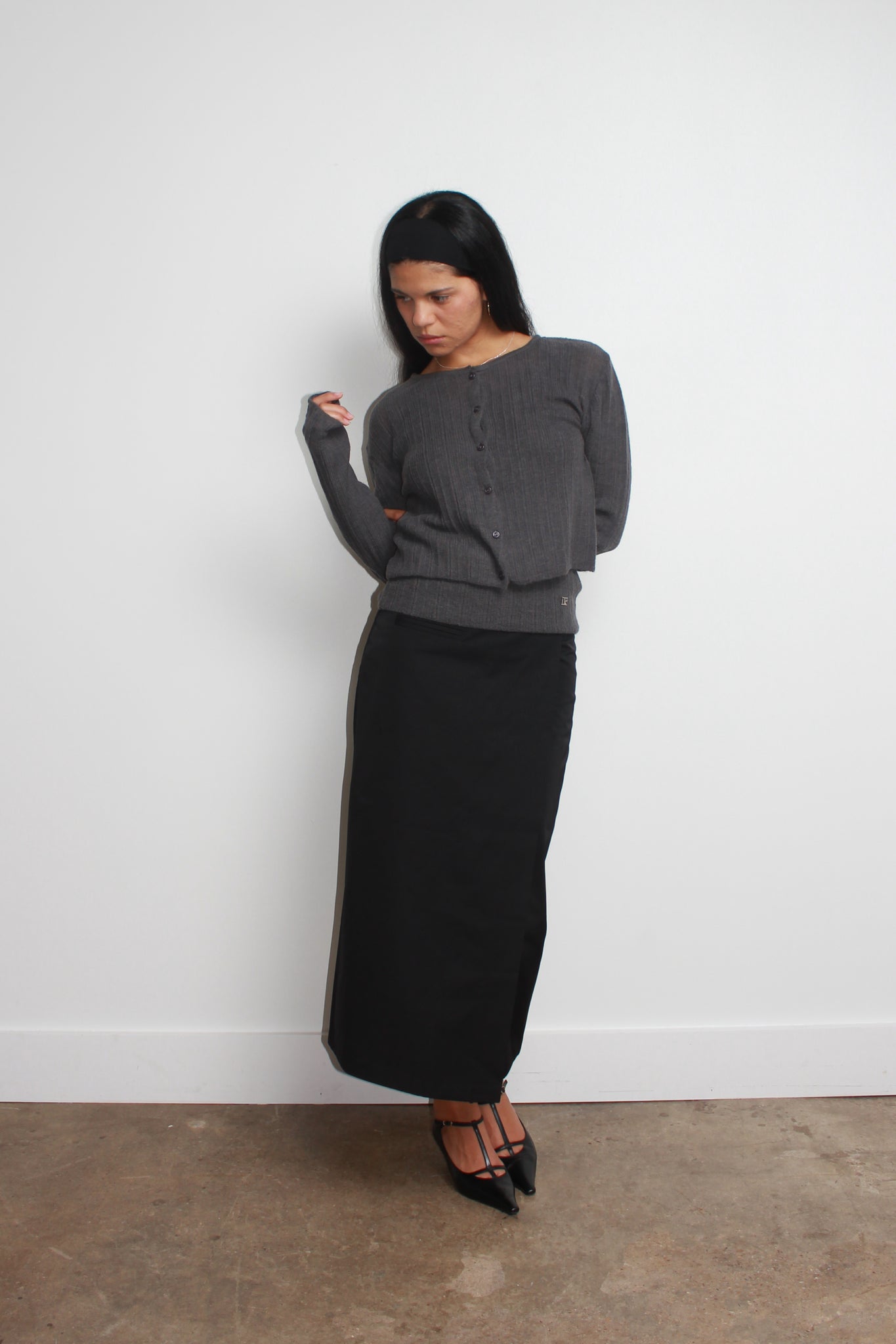 Rein Alpaca Ribbed Cardigan in Charcoal