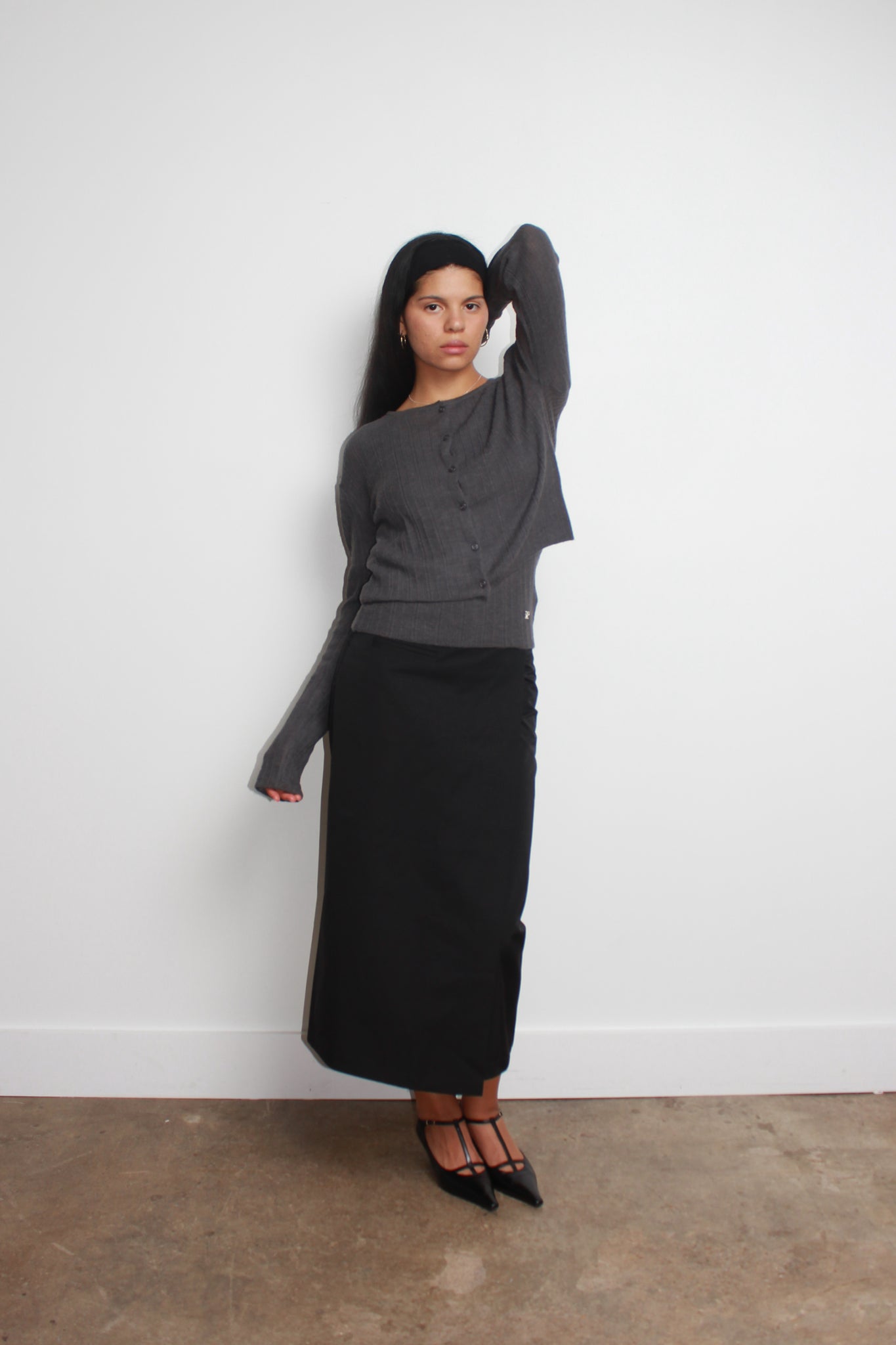 Rein Alpaca Ribbed Cardigan in Charcoal