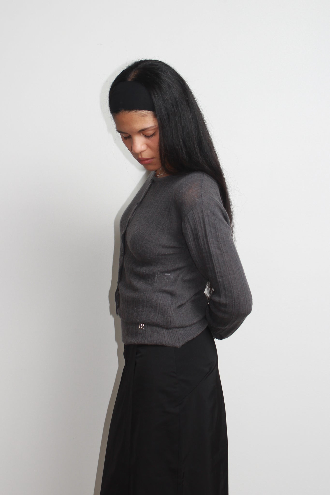 Rein Alpaca Ribbed Cardigan in Charcoal