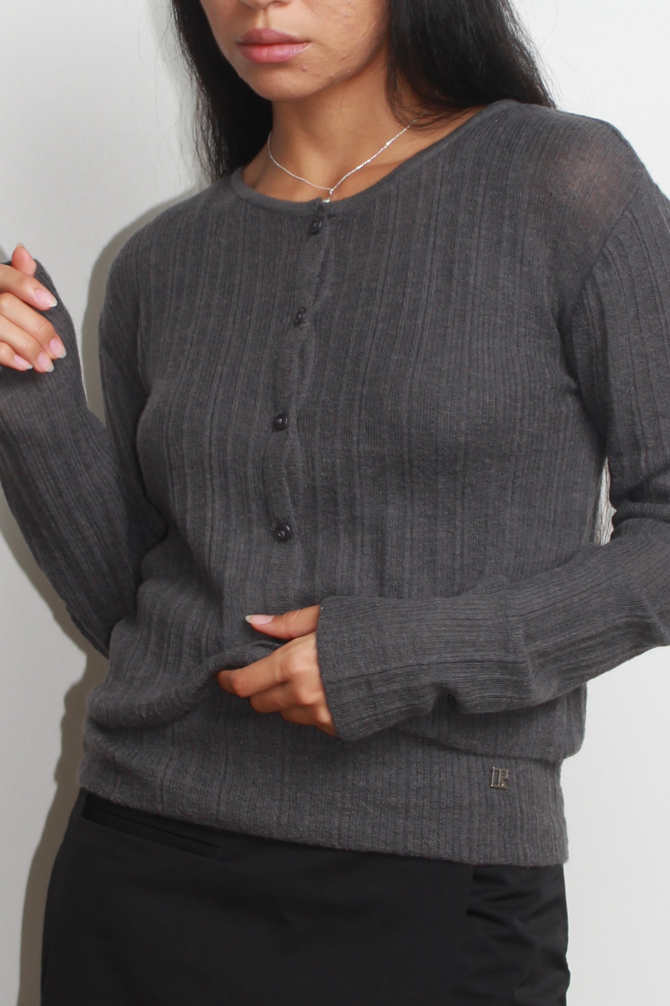 Rein Alpaca Ribbed Cardigan in Charcoal