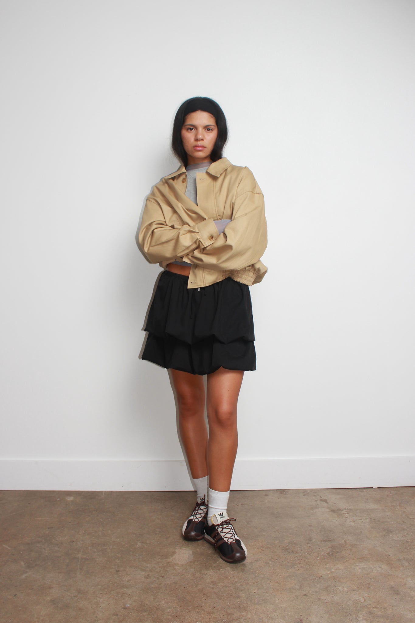 Moss Cotton Bomber Jacket in Beige