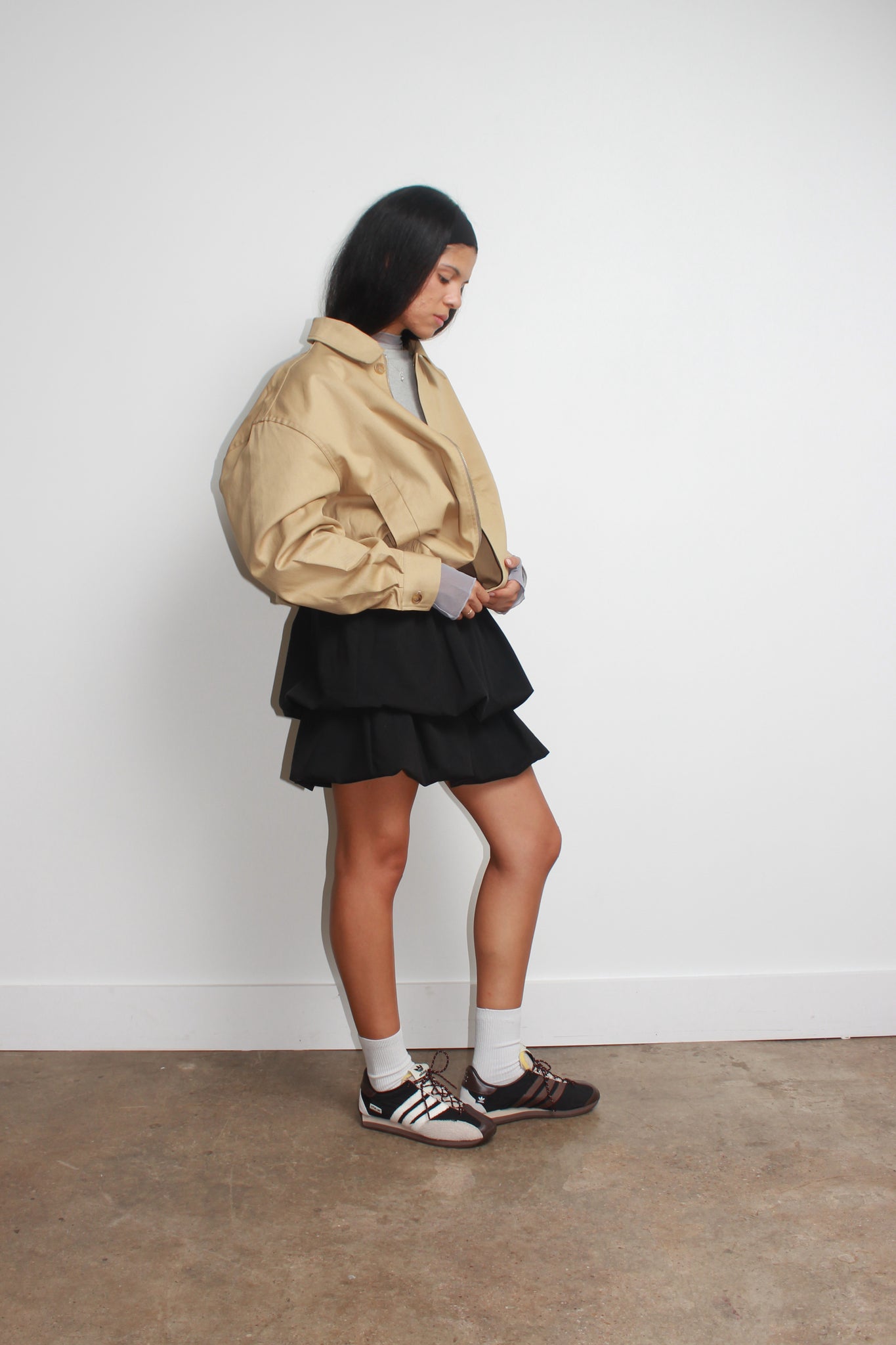 Moss Cotton Bomber Jacket in Beige