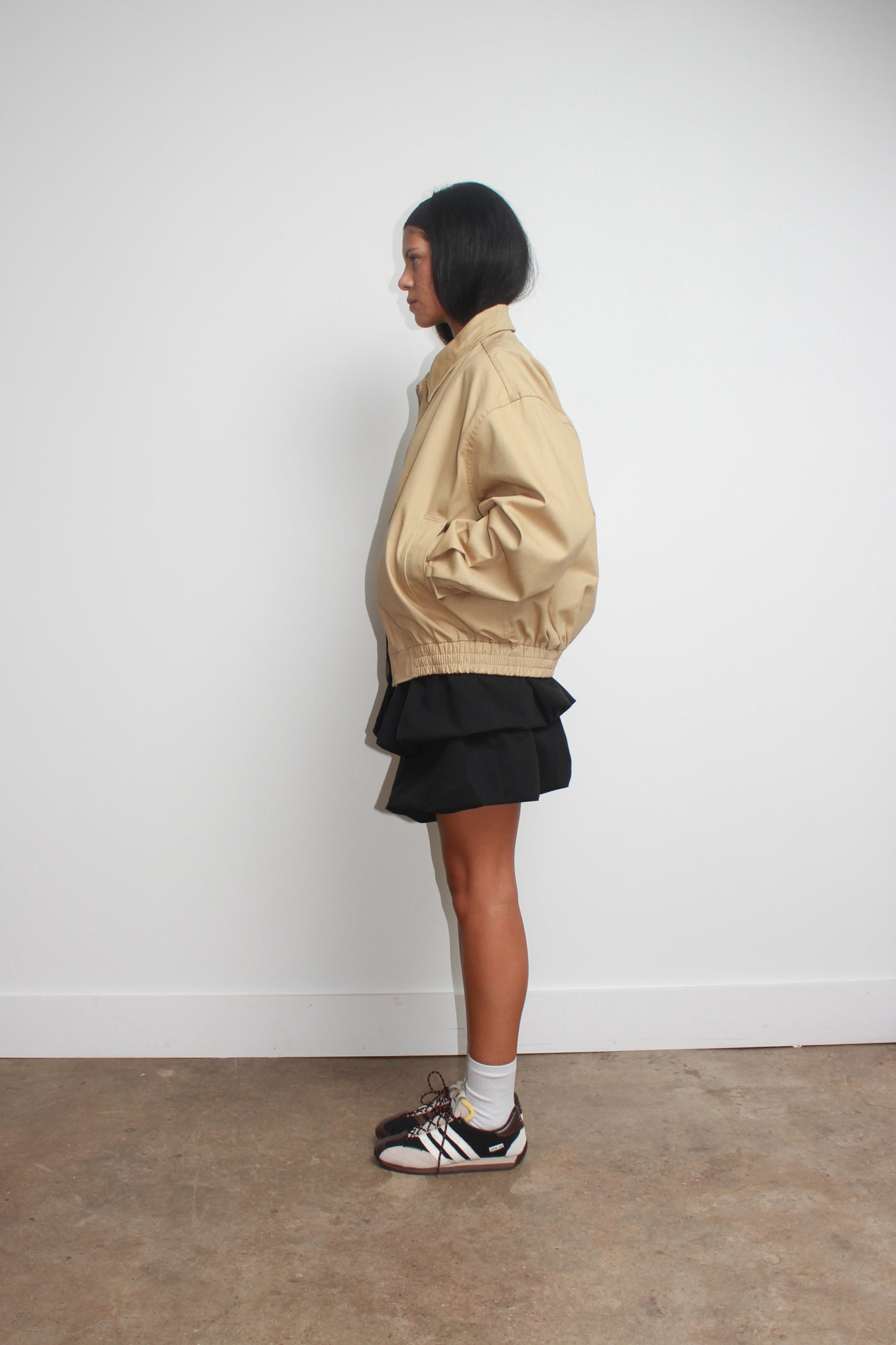 Moss Cotton Bomber Jacket in Beige