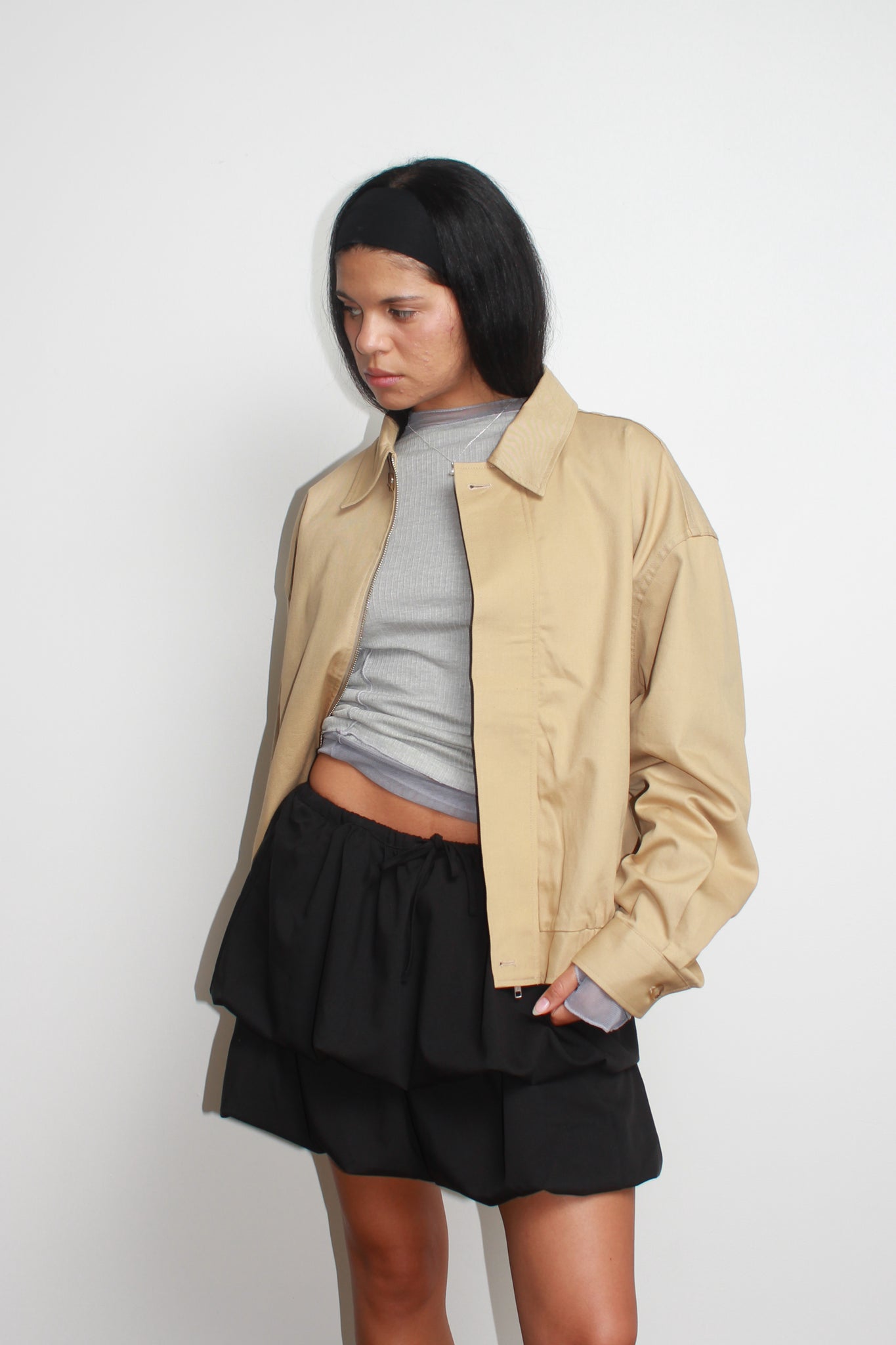 Moss Cotton Bomber Jacket in Beige