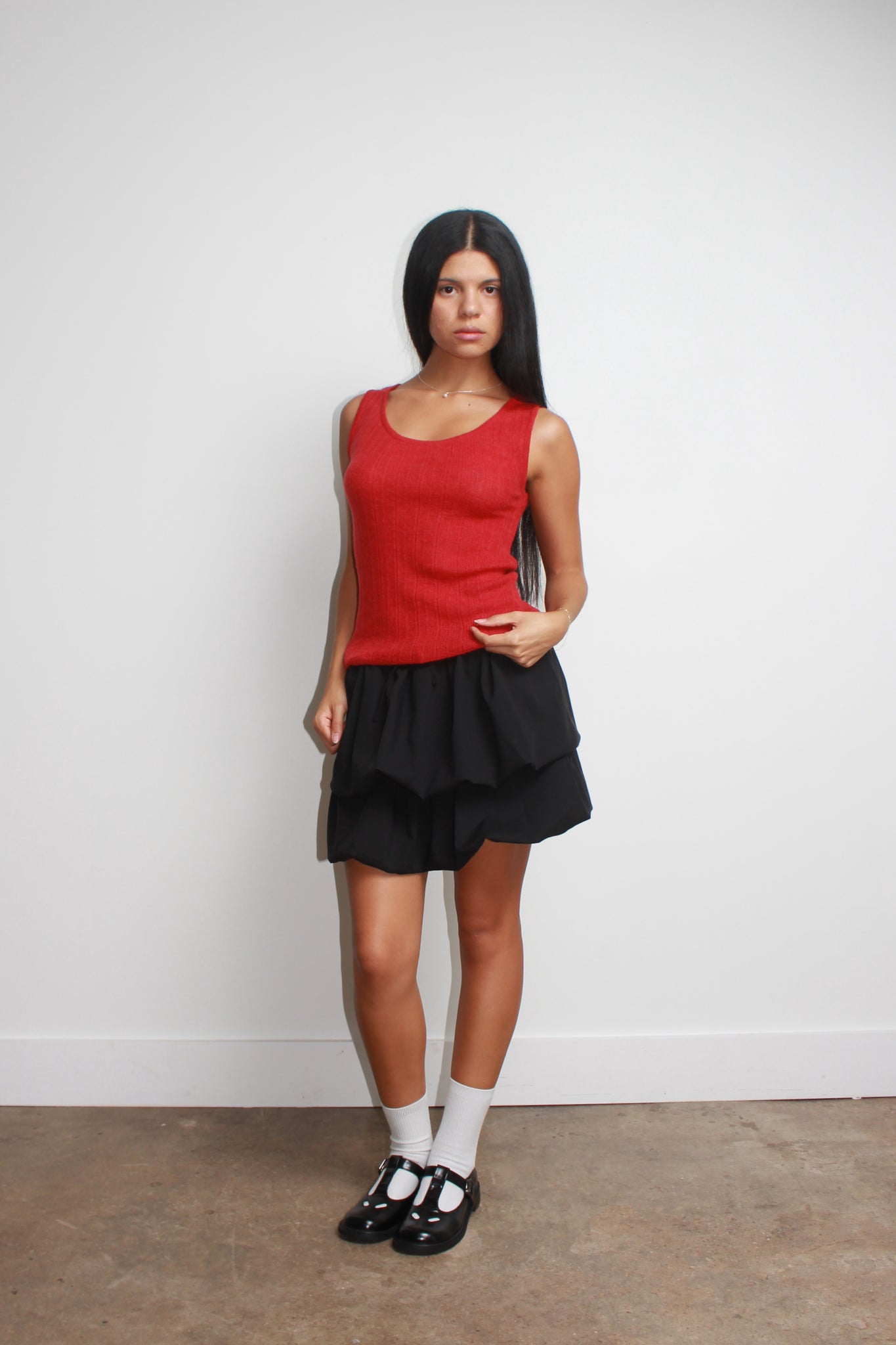 Rein Alpaca Ribbed Sleeveless Top in Red