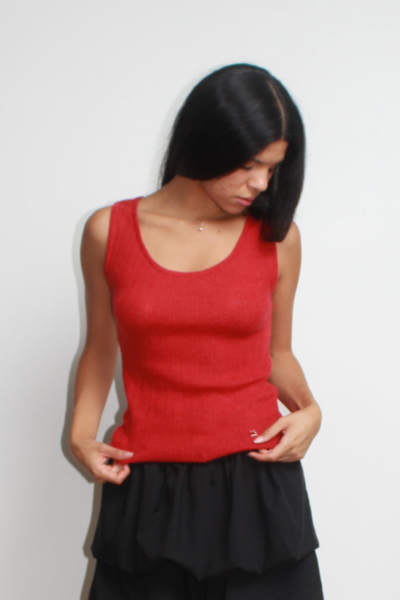 Rein Alpaca Ribbed Sleeveless Top in Red