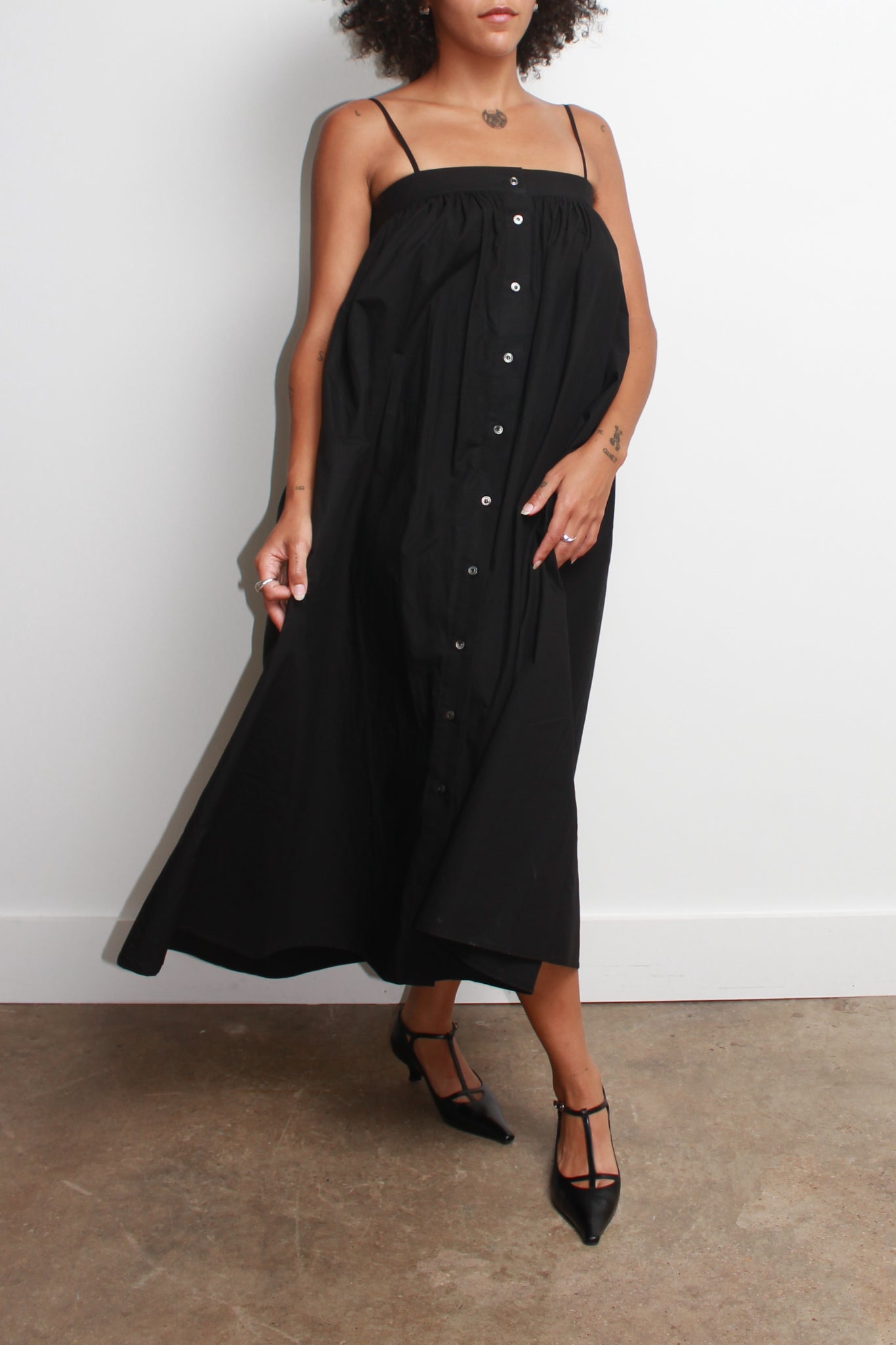 Luff Button Down Dress in Black