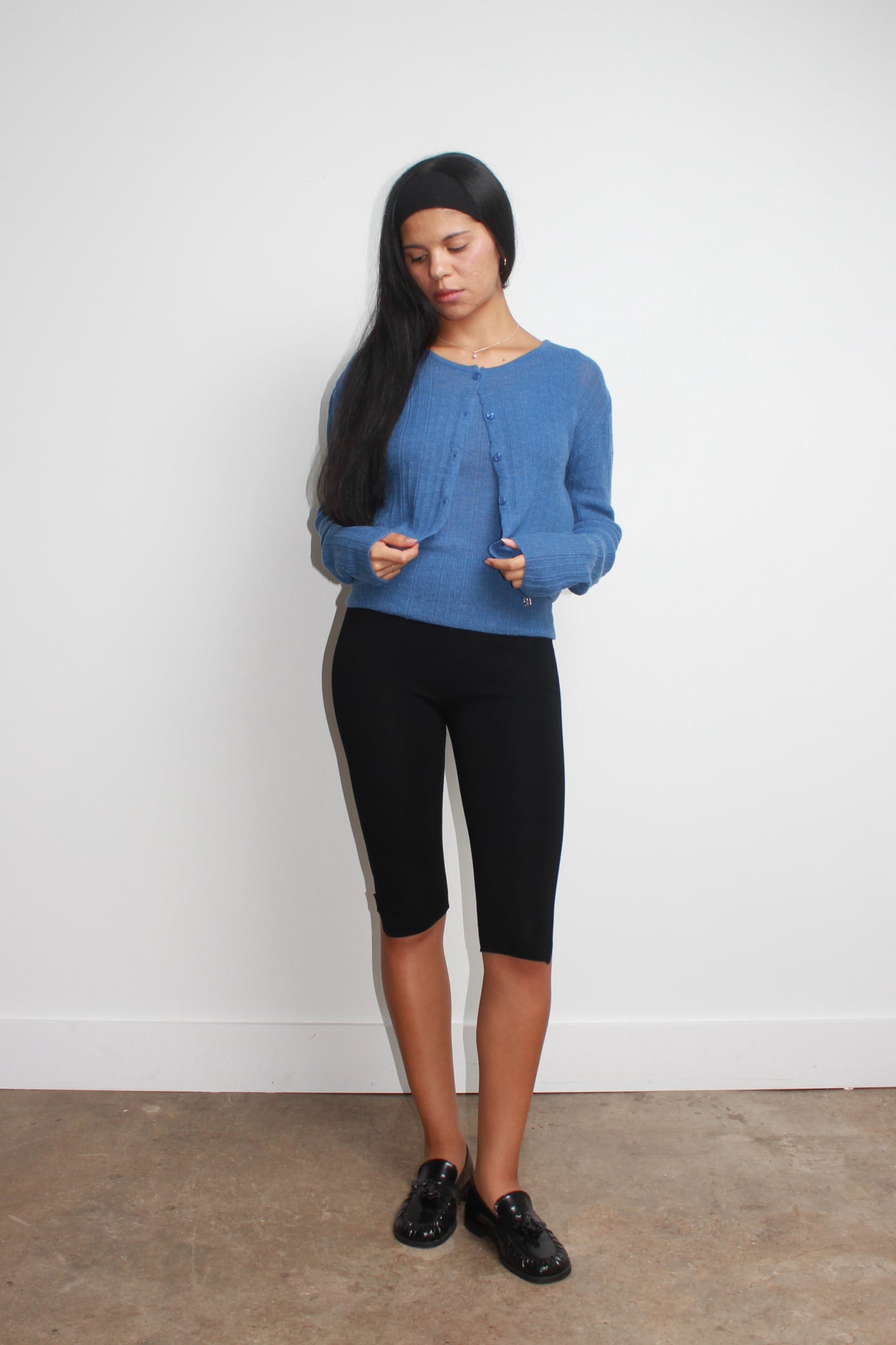 Rein Alpaca Ribbed Cardigan in Blue