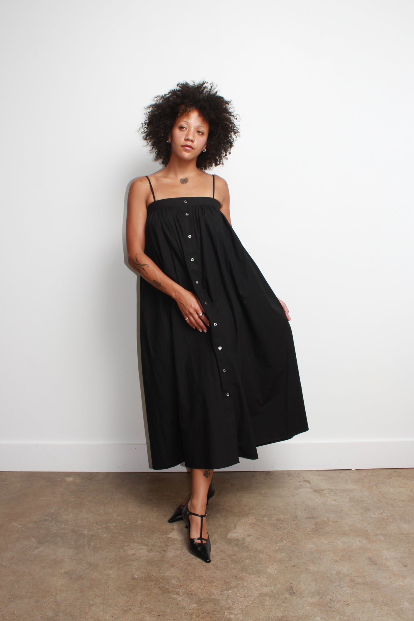 Luff Button Down Dress in Black