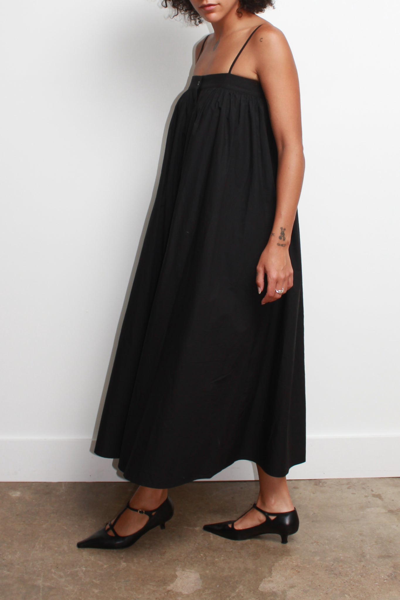 Luff Button Down Dress in Black