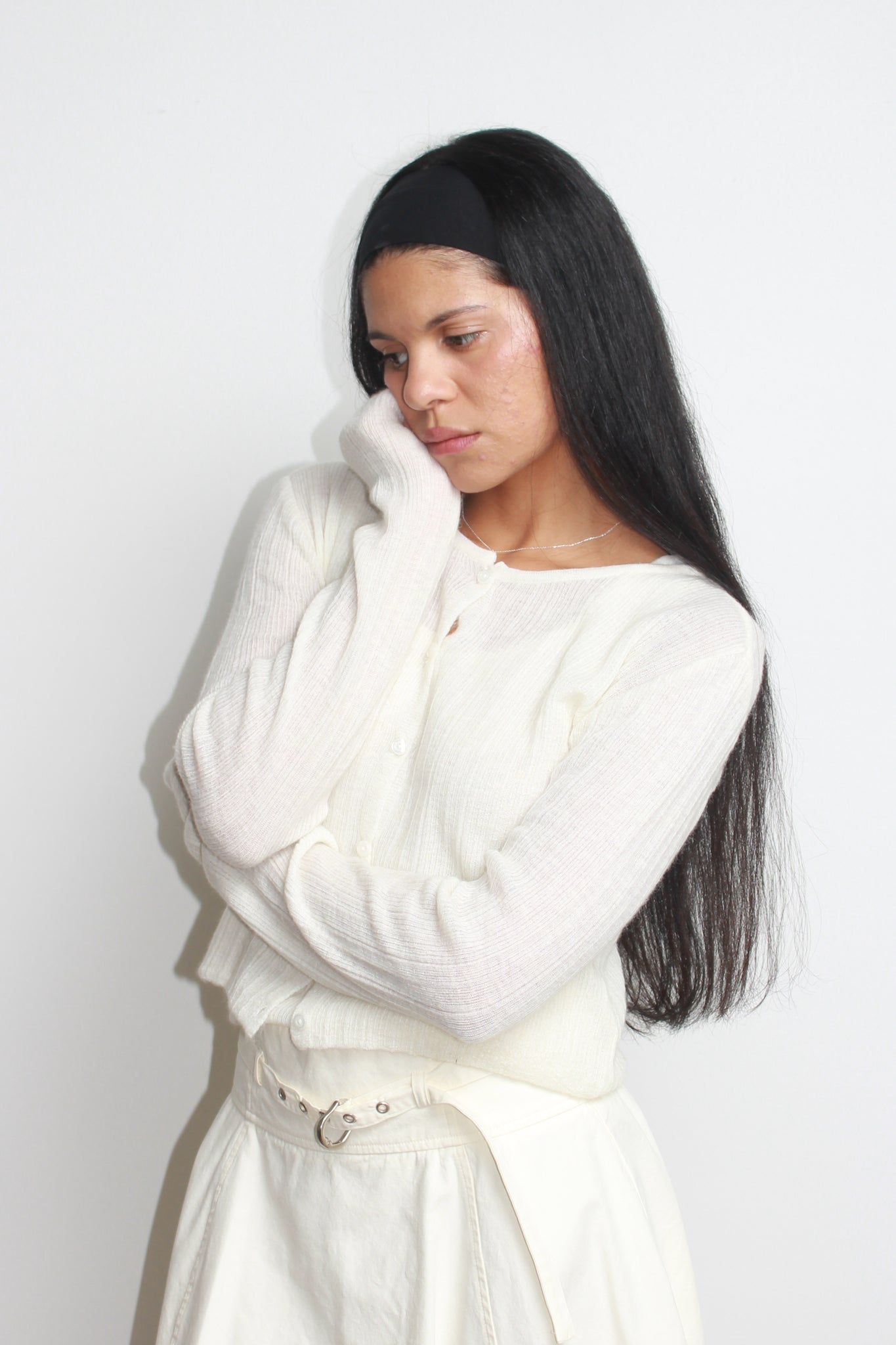 Rein Alpaca Ribbed Cardigan in Ivory