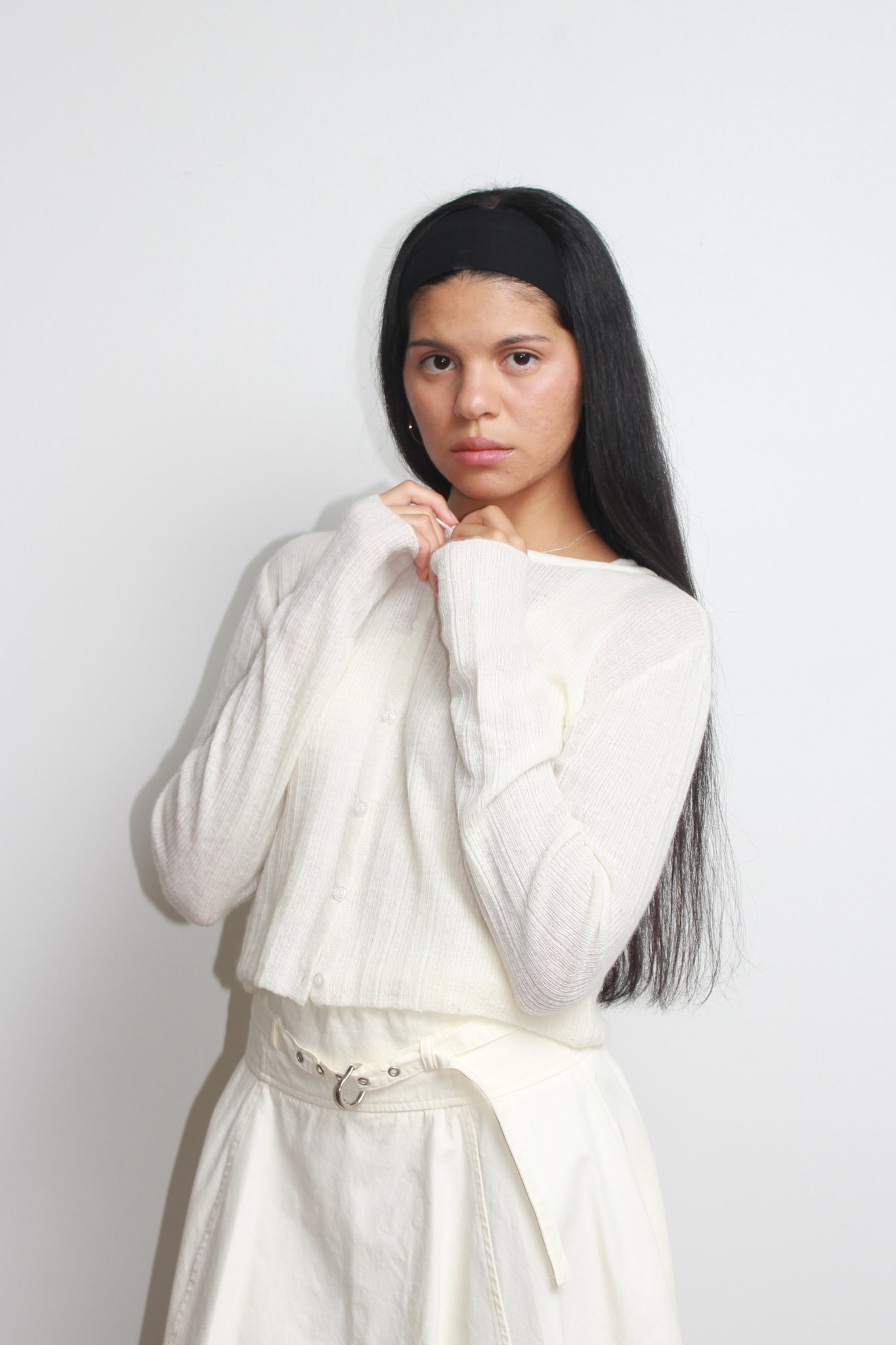 Rein Alpaca Ribbed Cardigan in Ivory