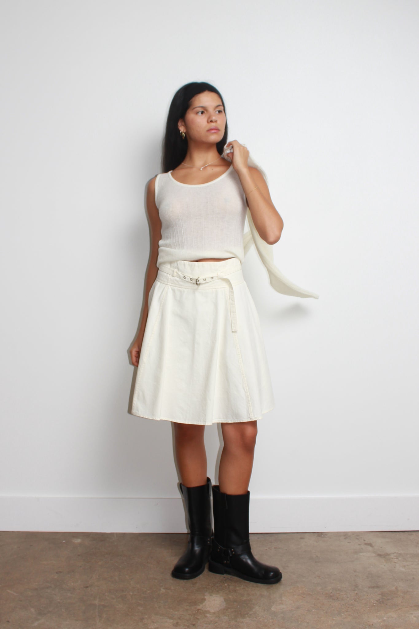 Belt Midi flared skirt