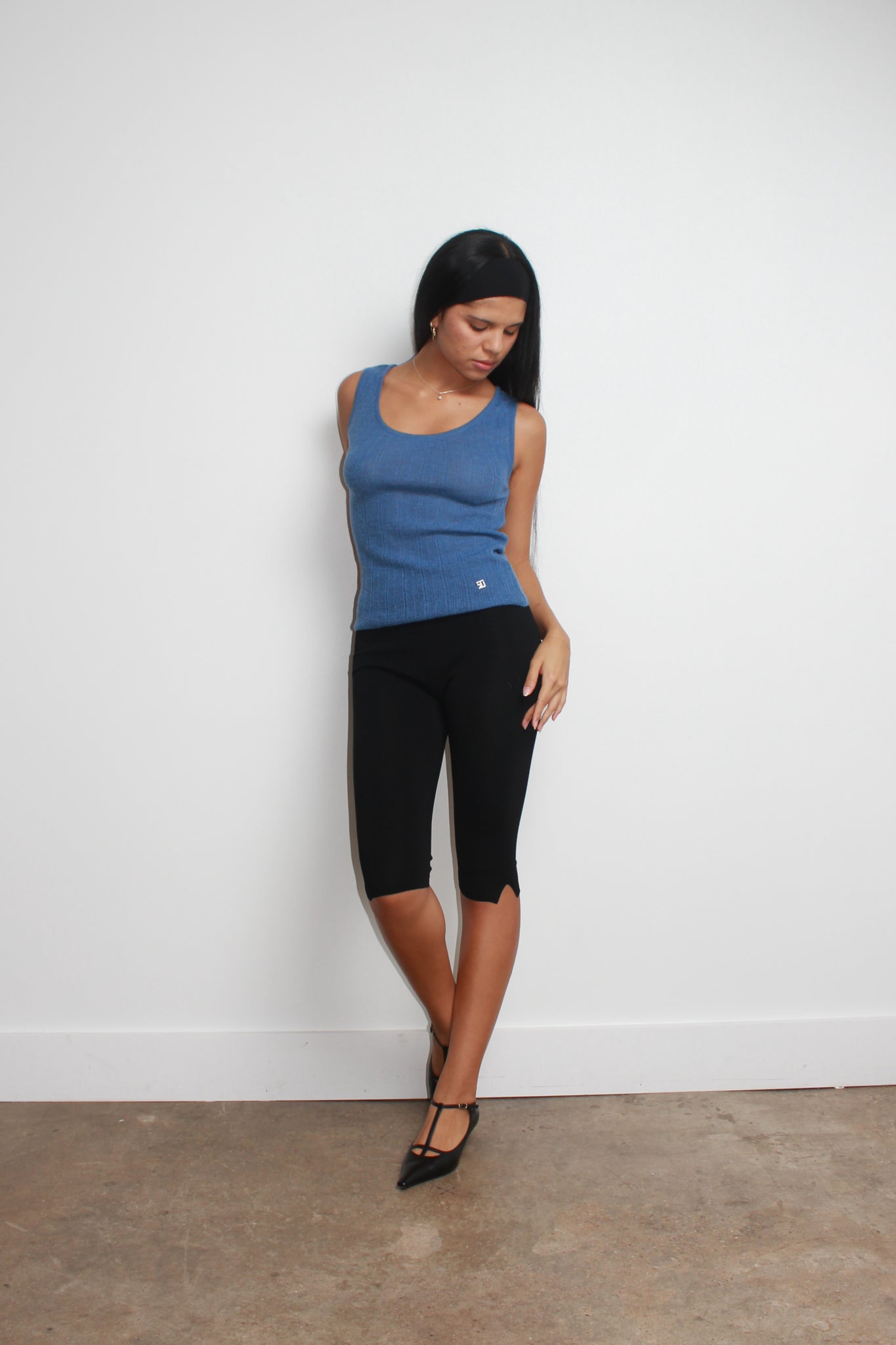 Rein Alpaca Ribbed Sleeveless Top in Blue