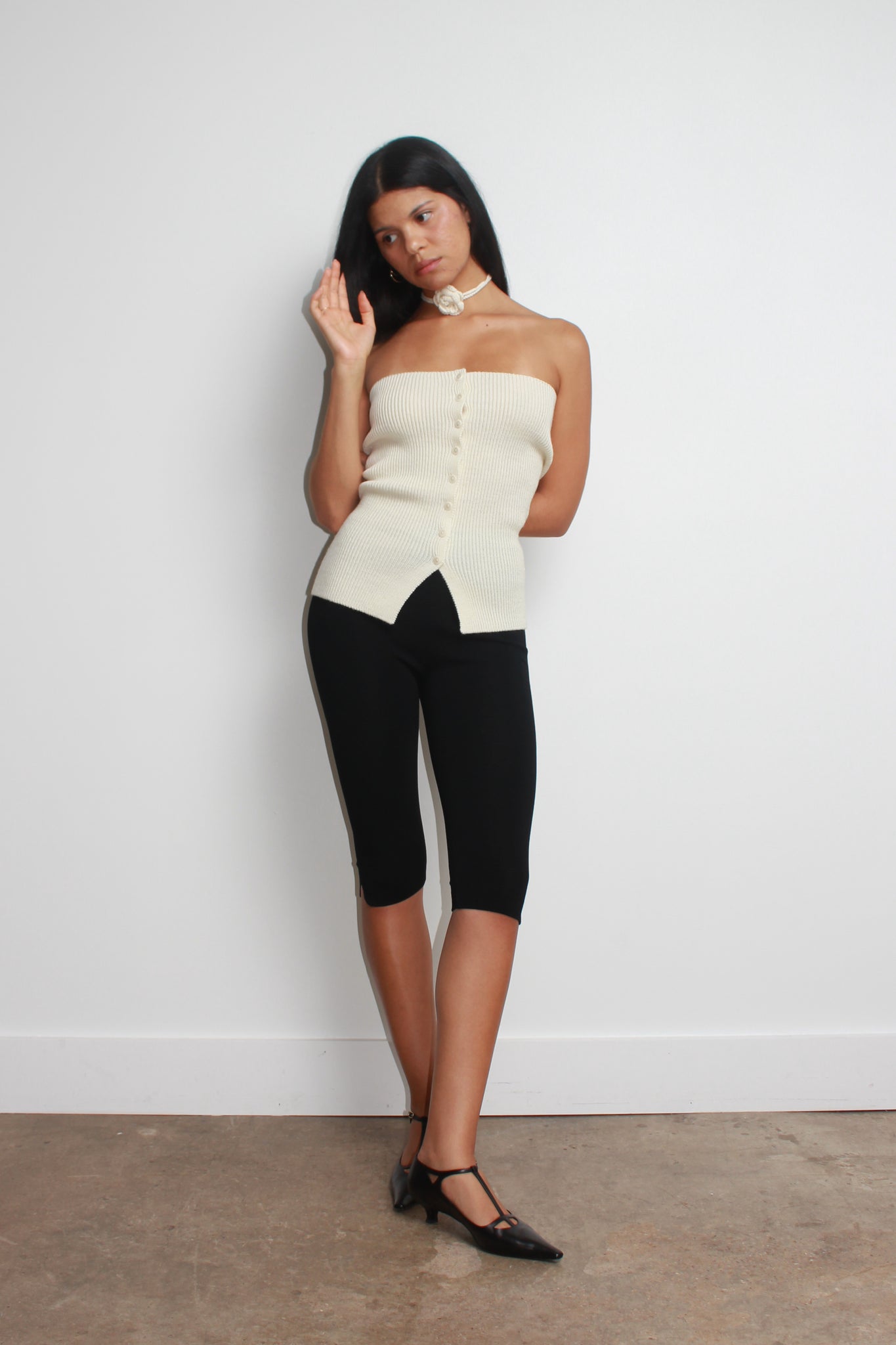 Rose corsage Wool Bustier in Cream