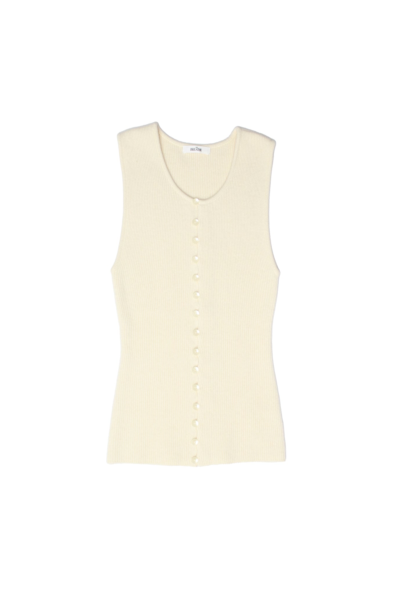 Line Wool Knit Vest in Ivory