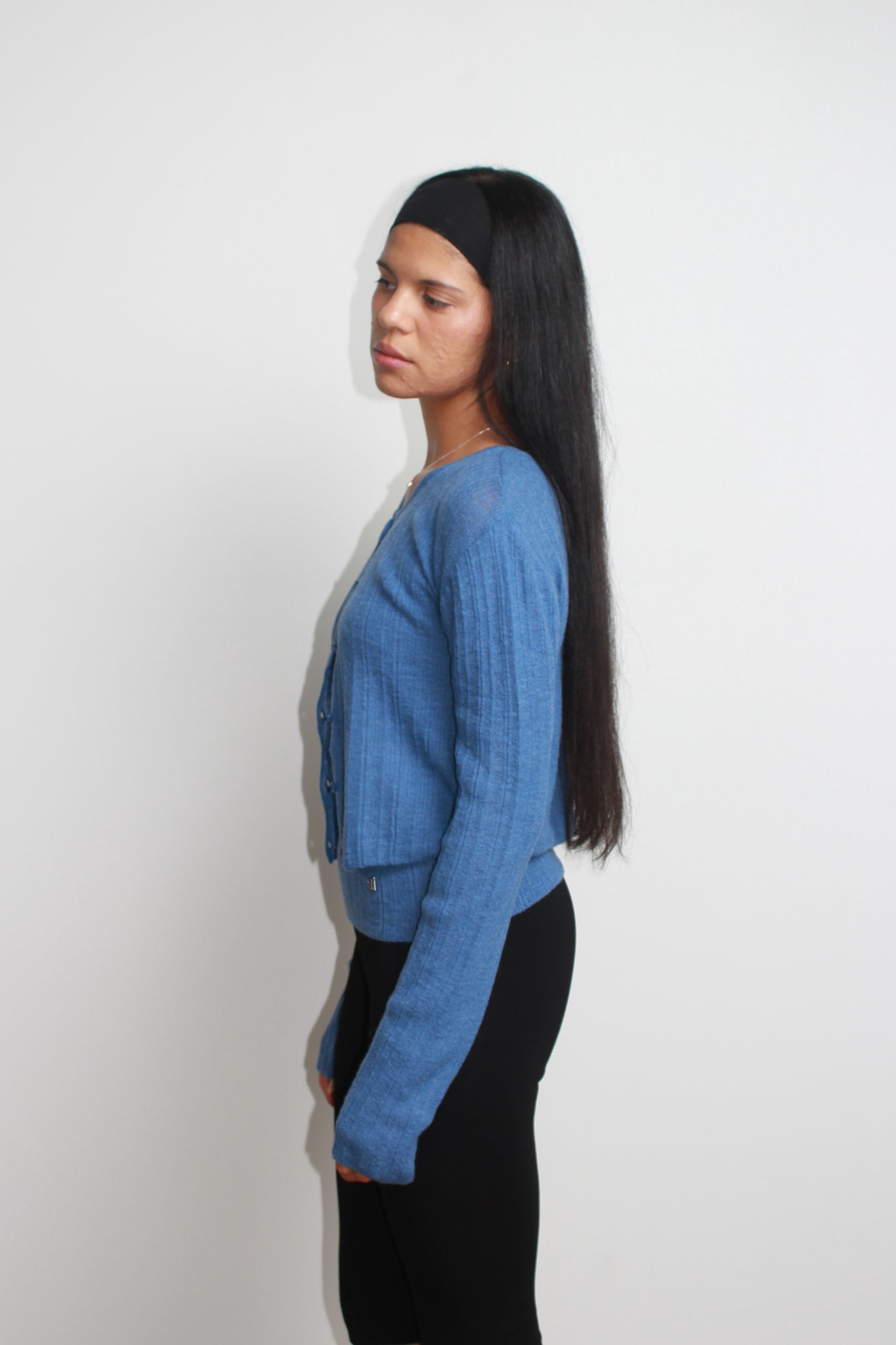 Rein Alpaca Ribbed Cardigan in Blue