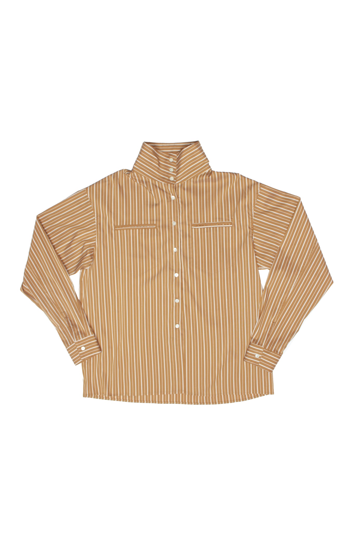 Moa High Neck Stripe Shirt in Brown