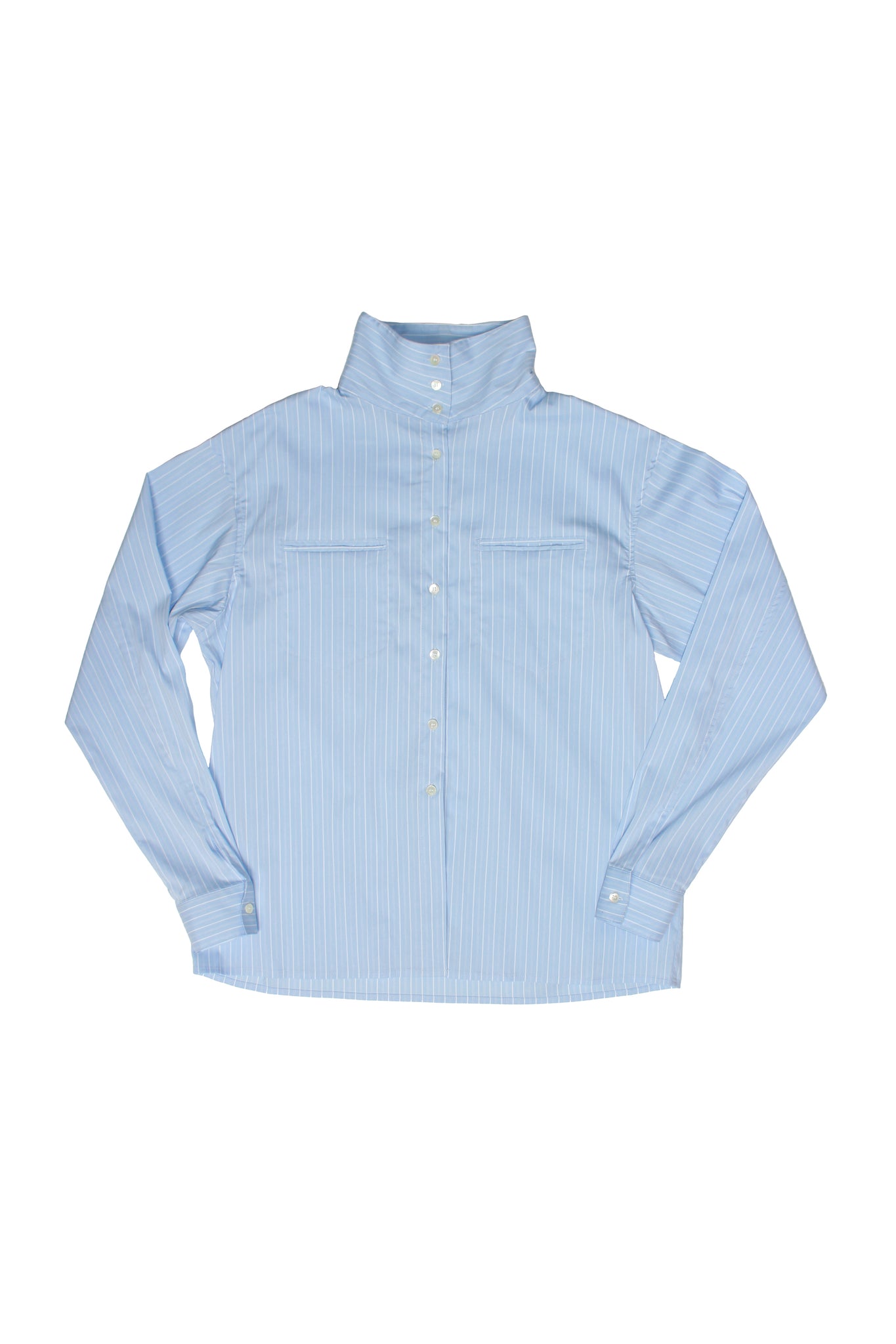 Moa High Neck Stripe Shirt in Blue