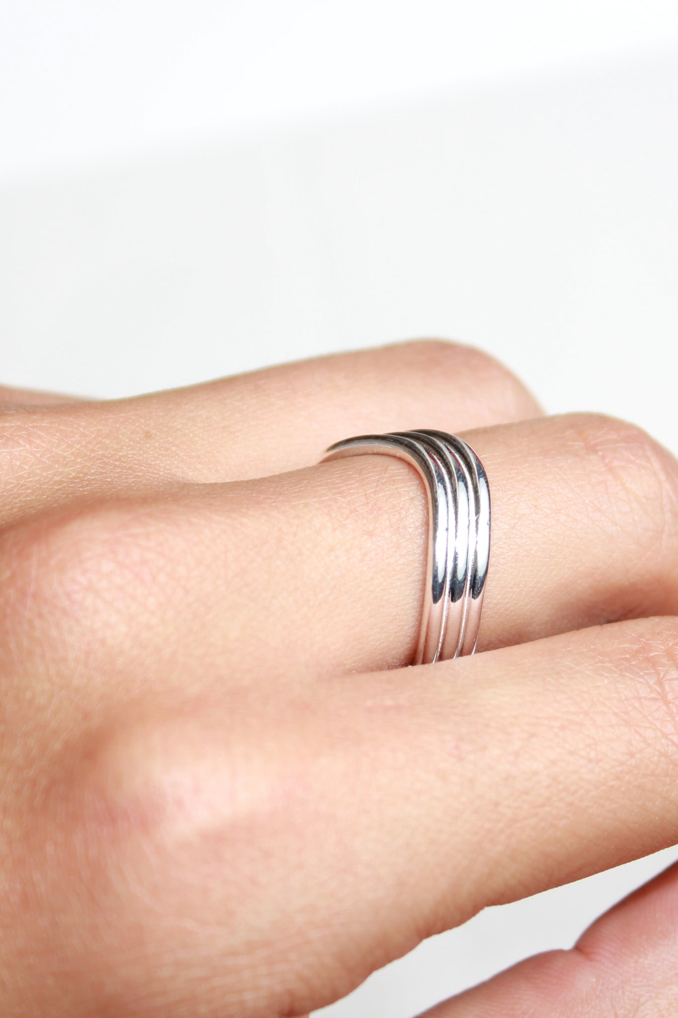 Three Line Wavy Ring in Silver