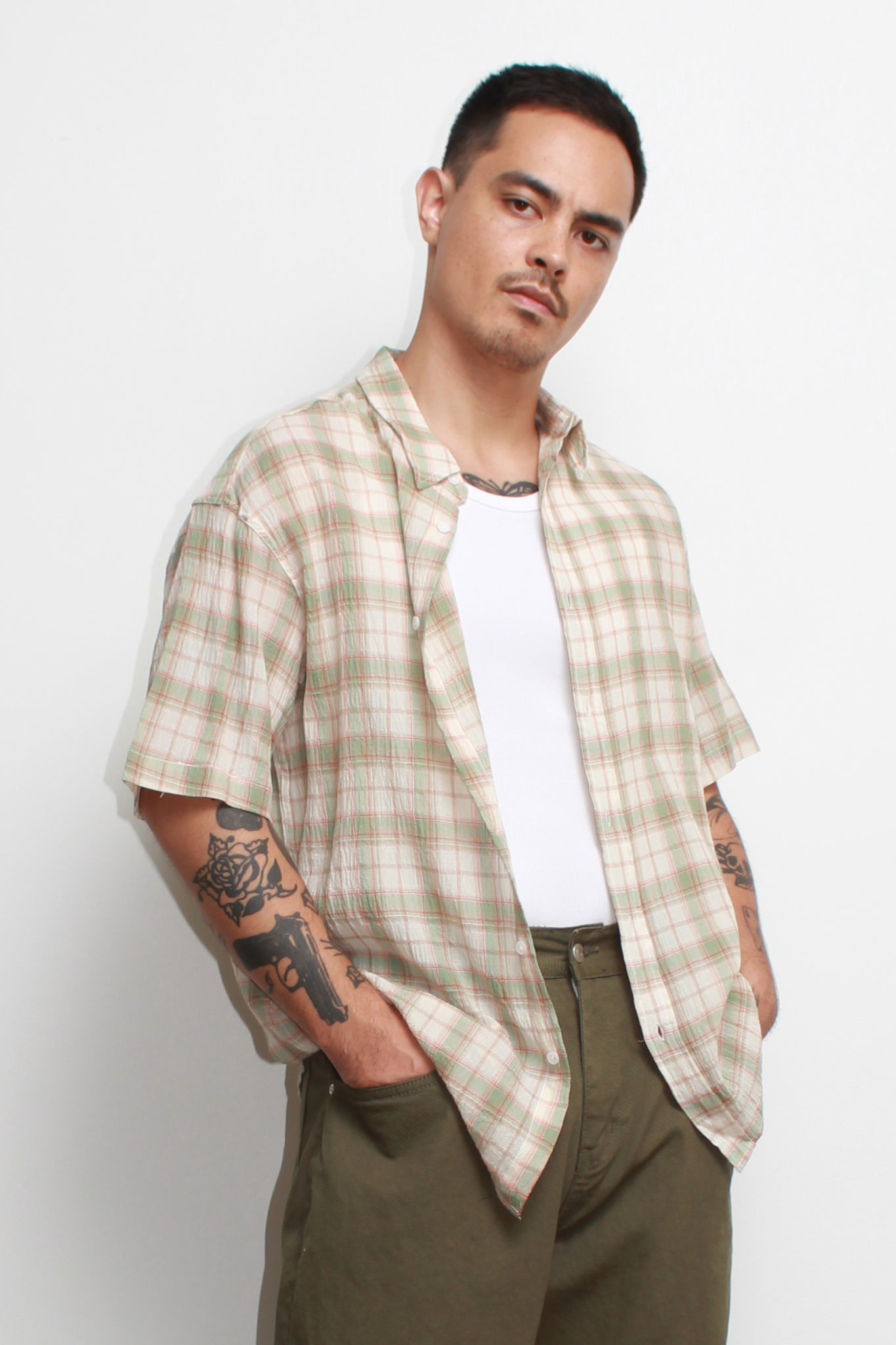 Mercury Checker Linen Shirts in Green