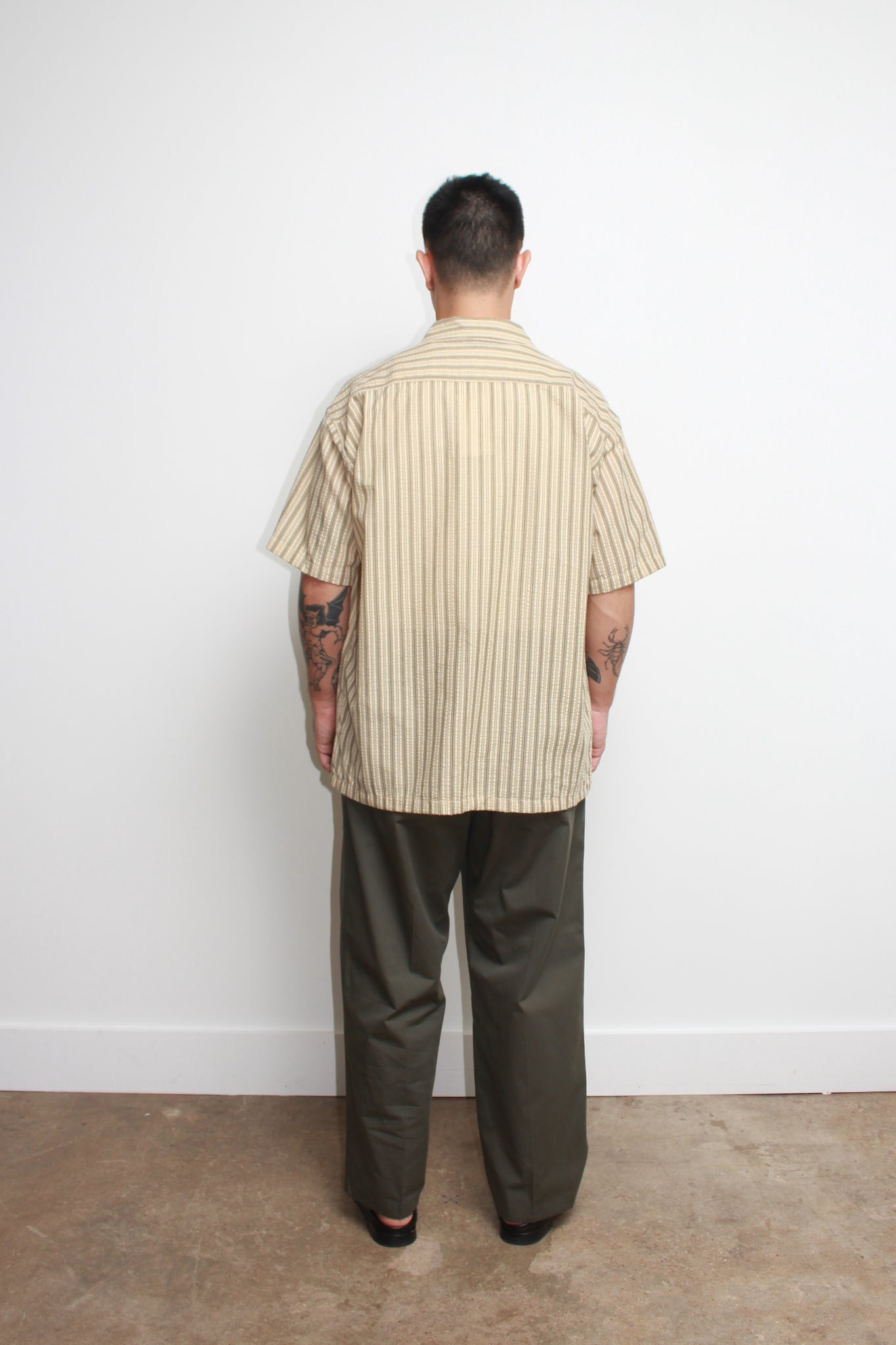 Seersucker Stripe Shirts in Beige/Green