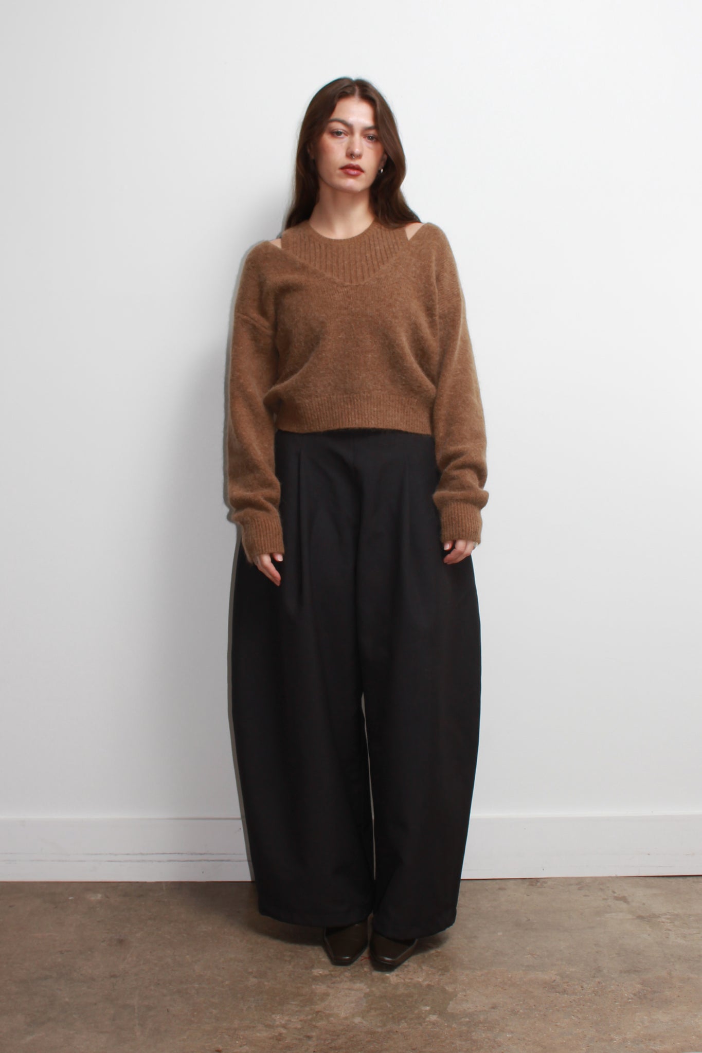 2-in-1 Layered Angora Sweater in Beige