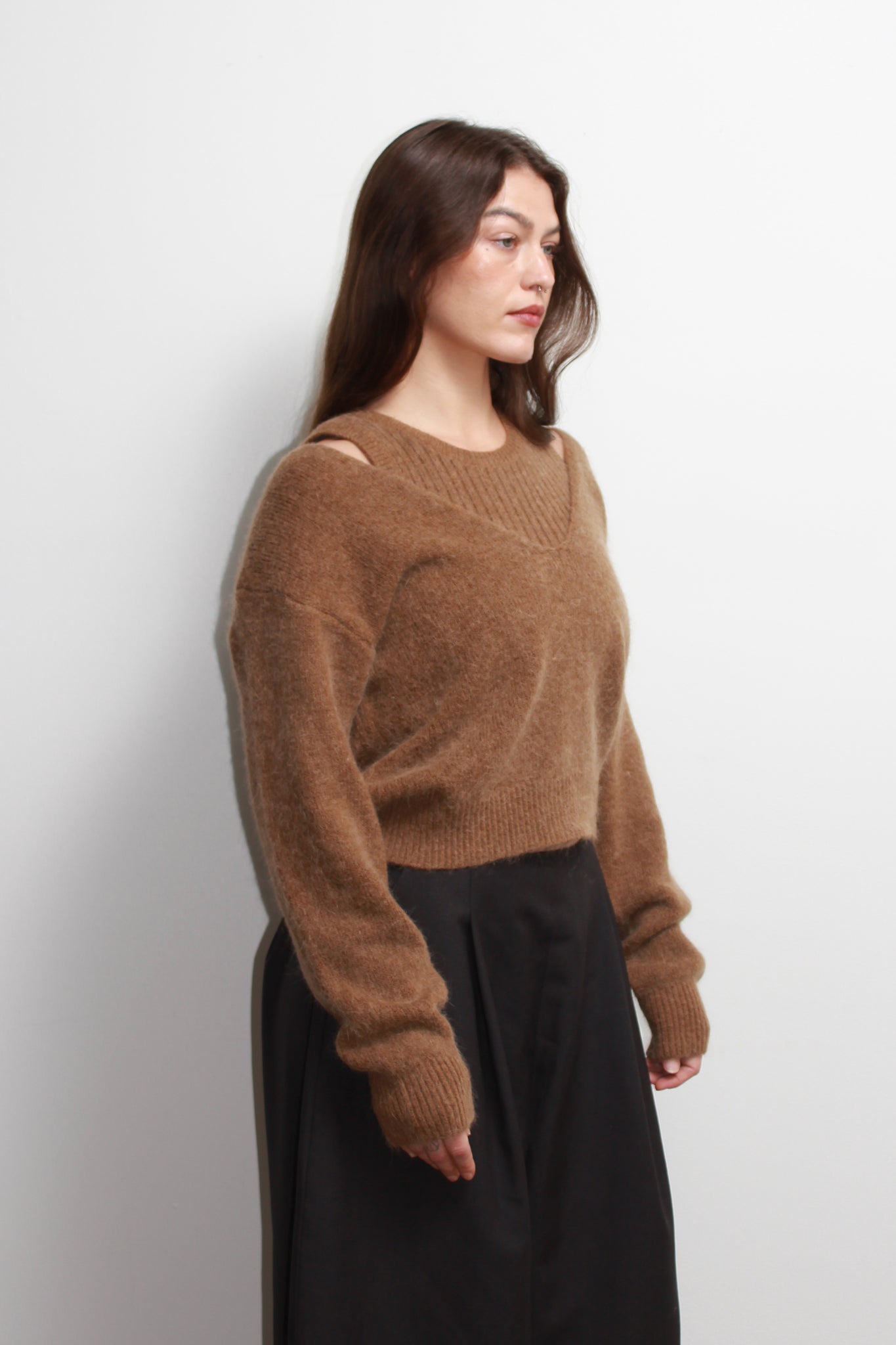 2-in-1 Layered Angora Sweater in Beige