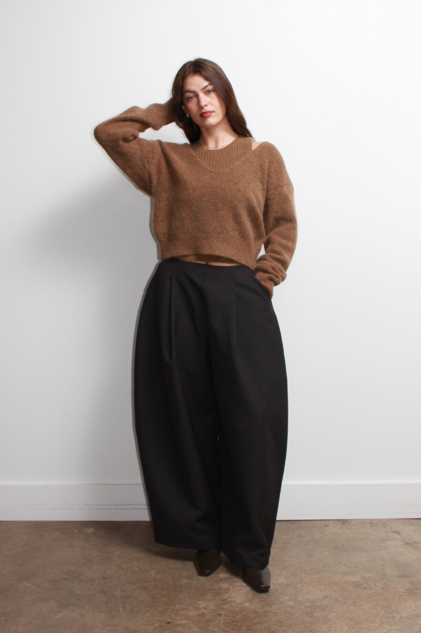 2-in-1 Layered Angora Sweater in Beige