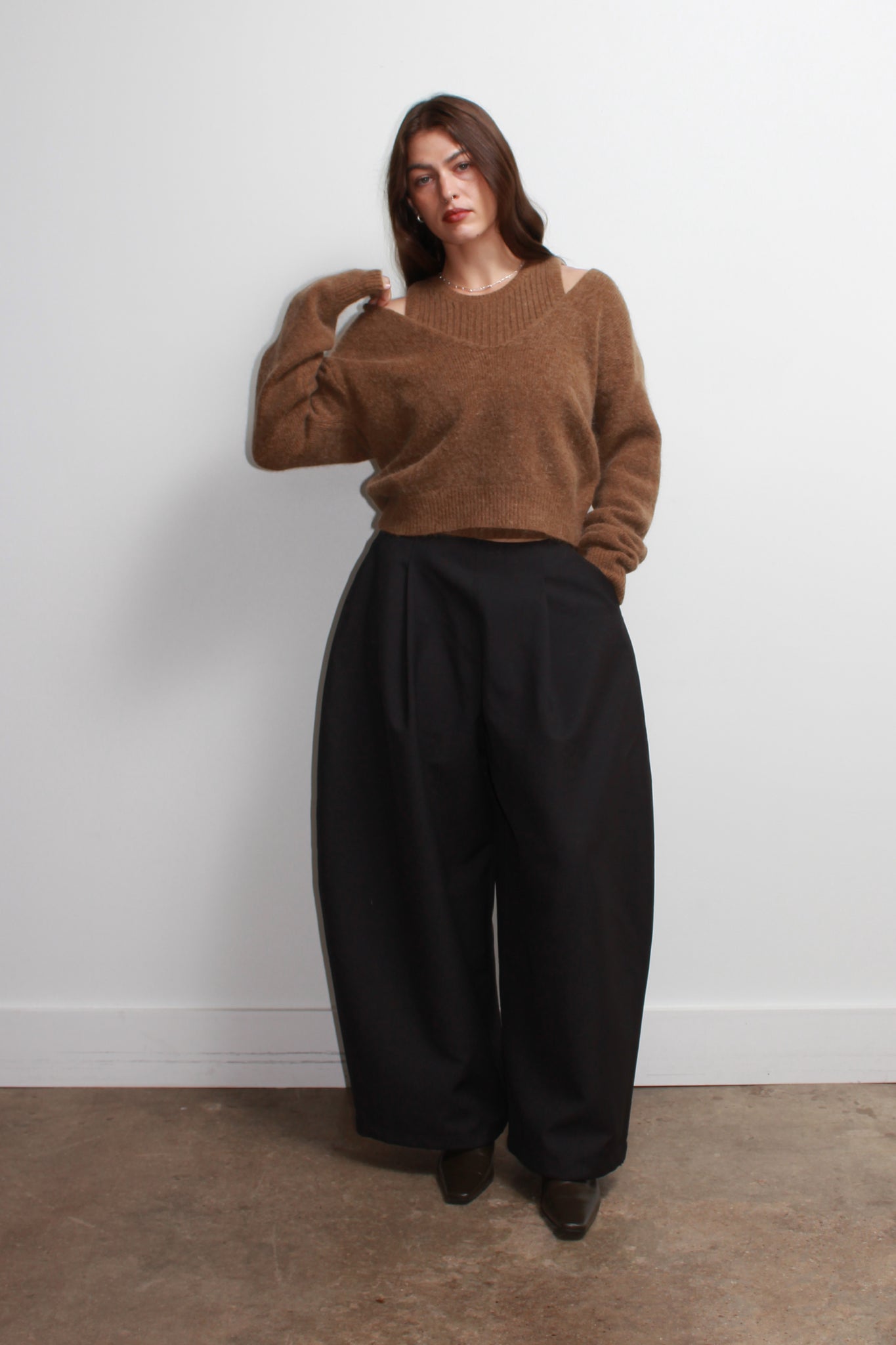 2-in-1 Layered Angora Sweater in Beige