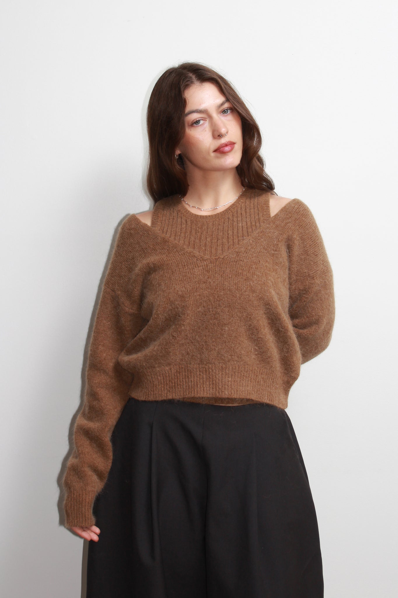 2-in-1 Layered Angora Sweater in Beige