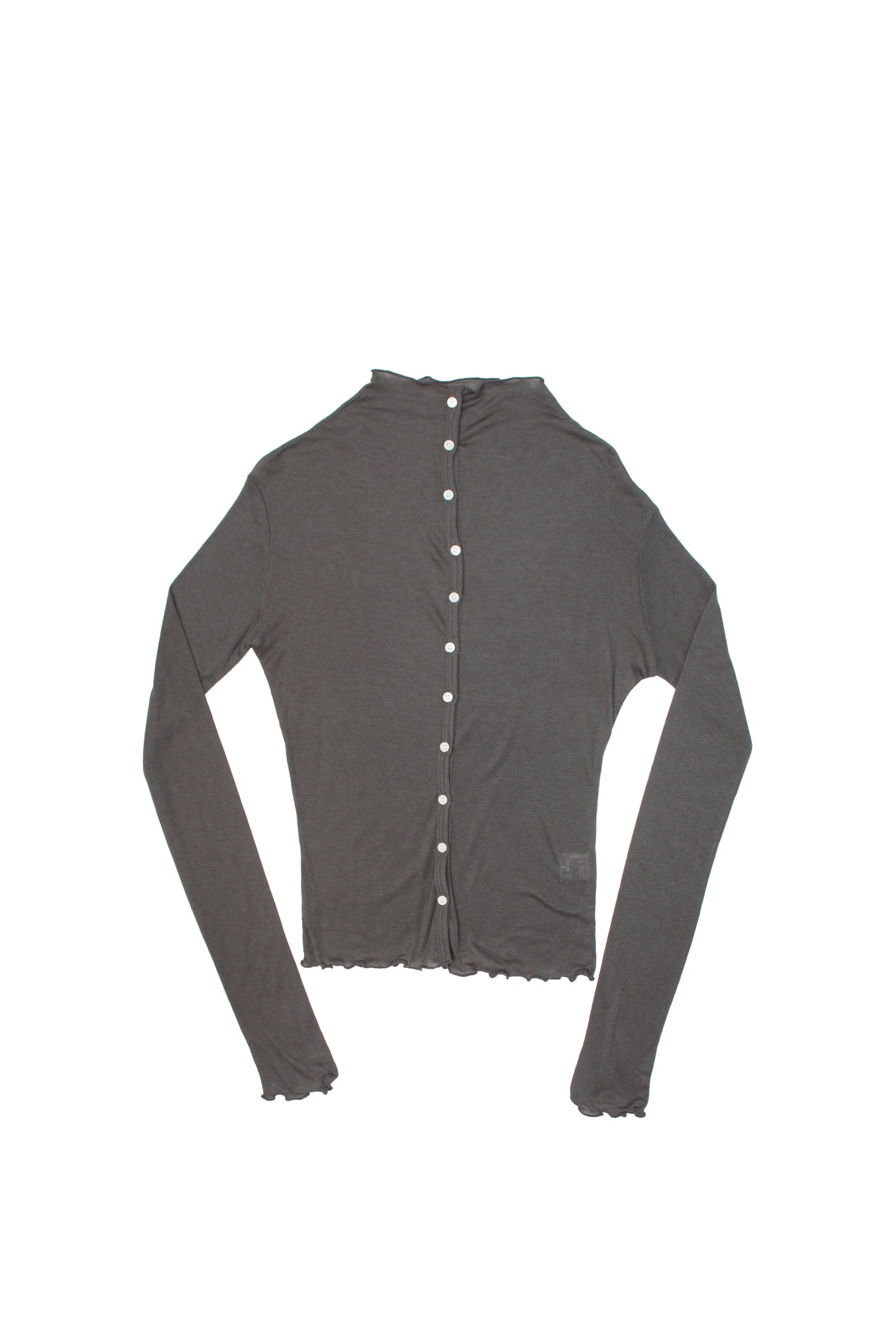 Mock Neck Wavy Cardigan in Charcoal