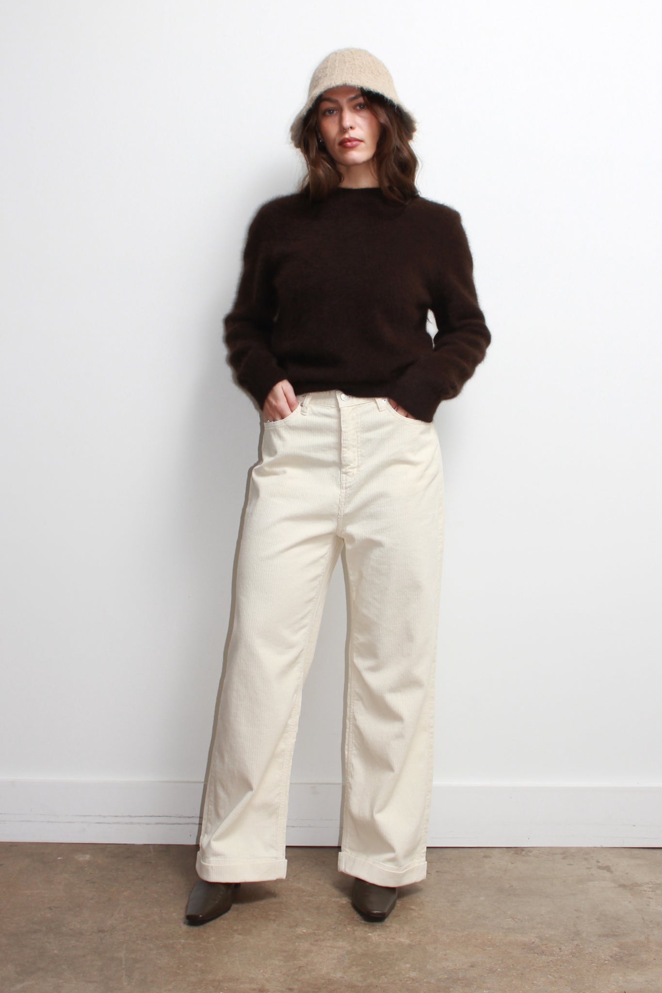 Raccoon Round Neck Sweater in Brown