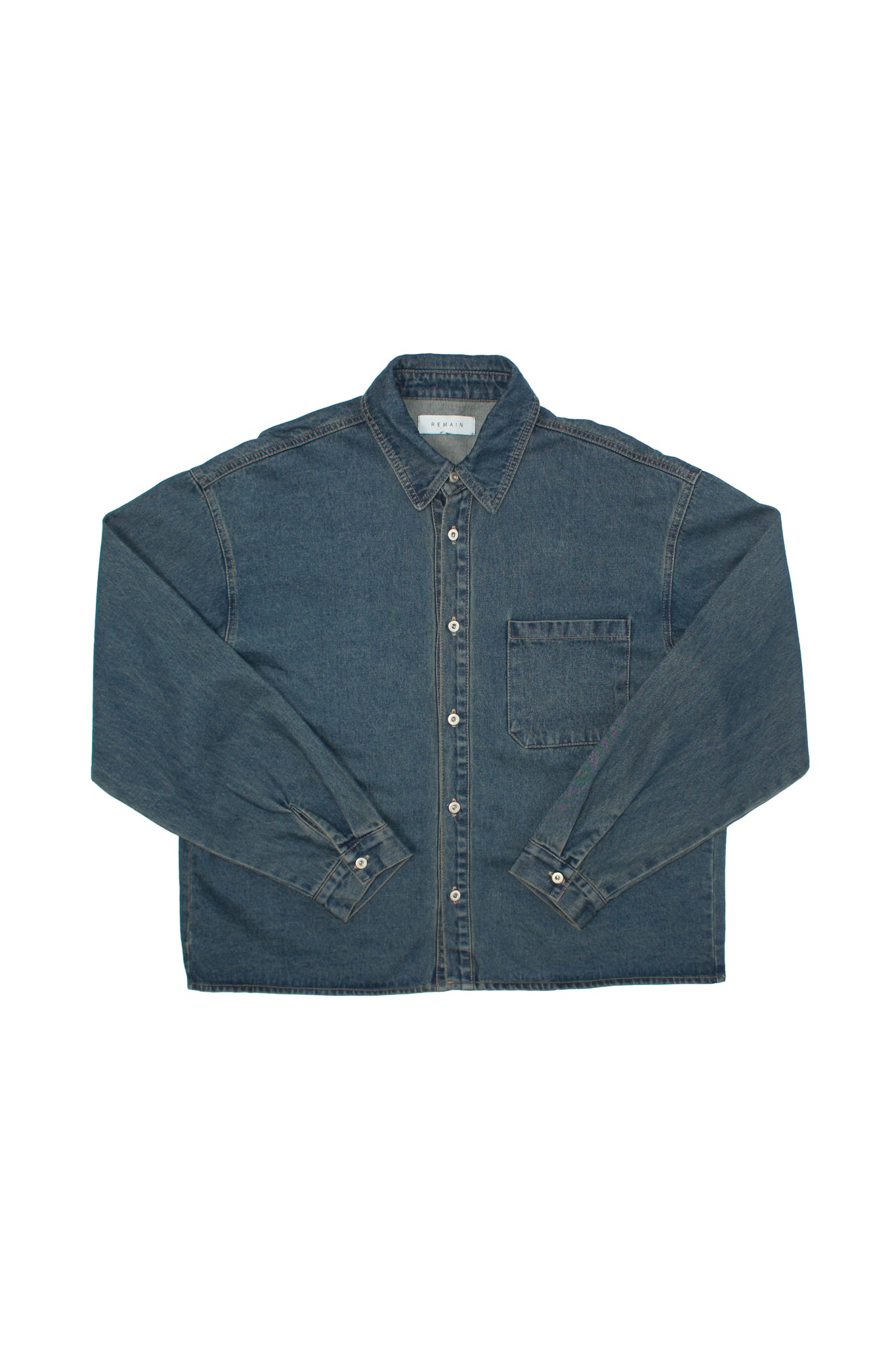Teen Crop Denim Shirt in Blue Mid Wash