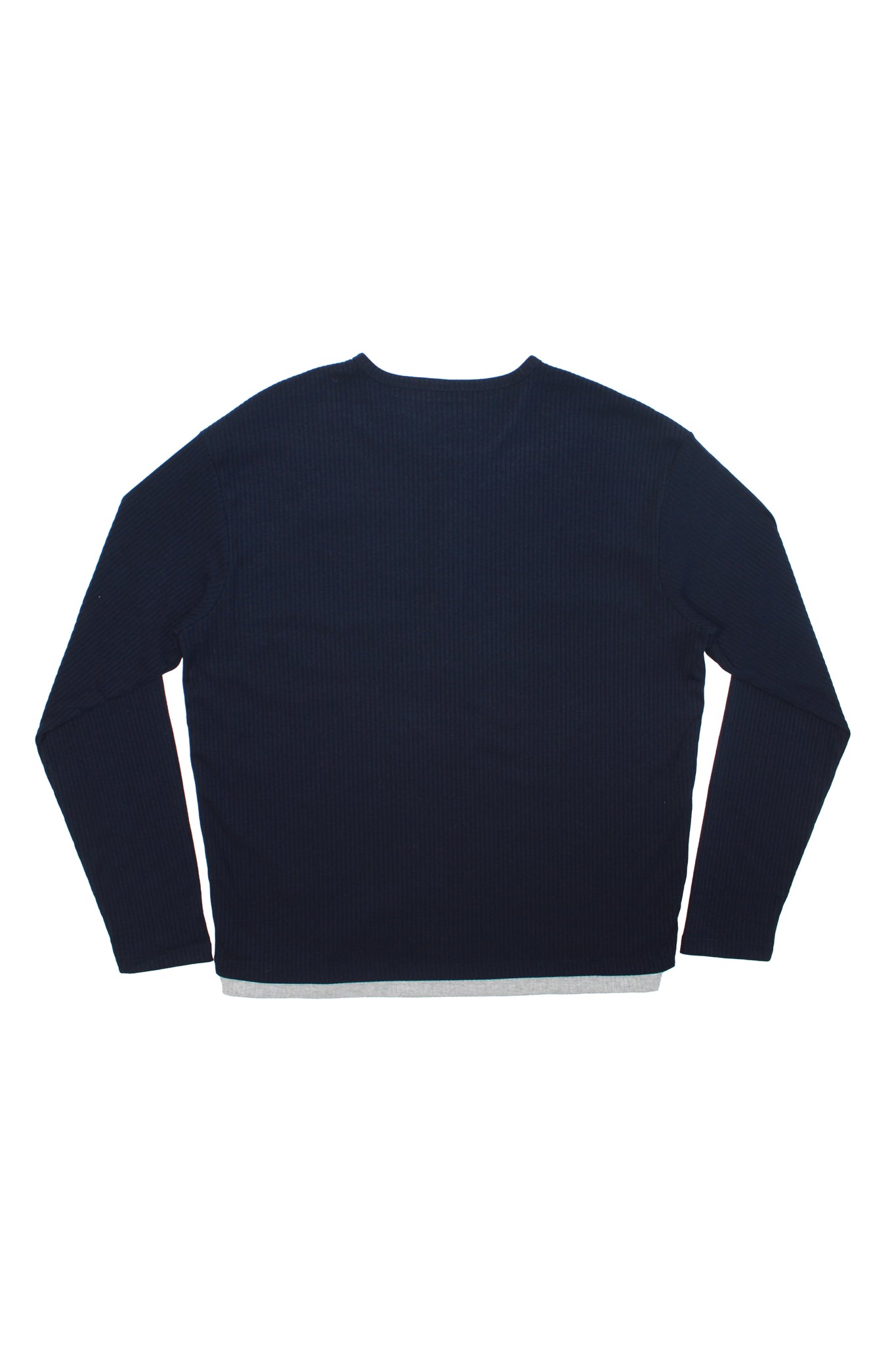 Ribbed Double Layered Henley Neck Top in Navy