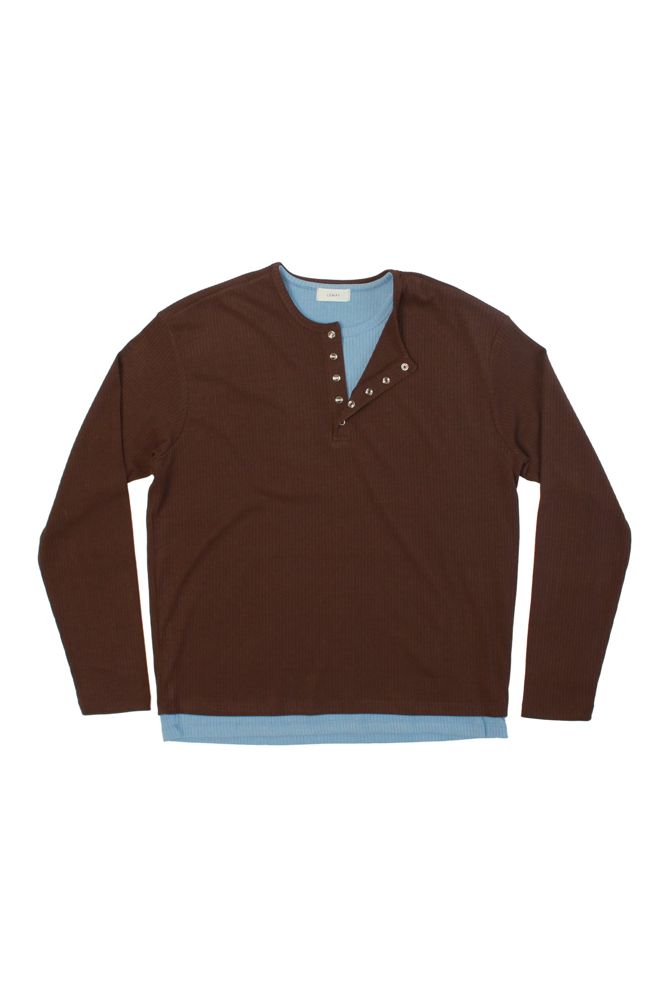 Ribbed Double Layered Henley Neck Top in Brown