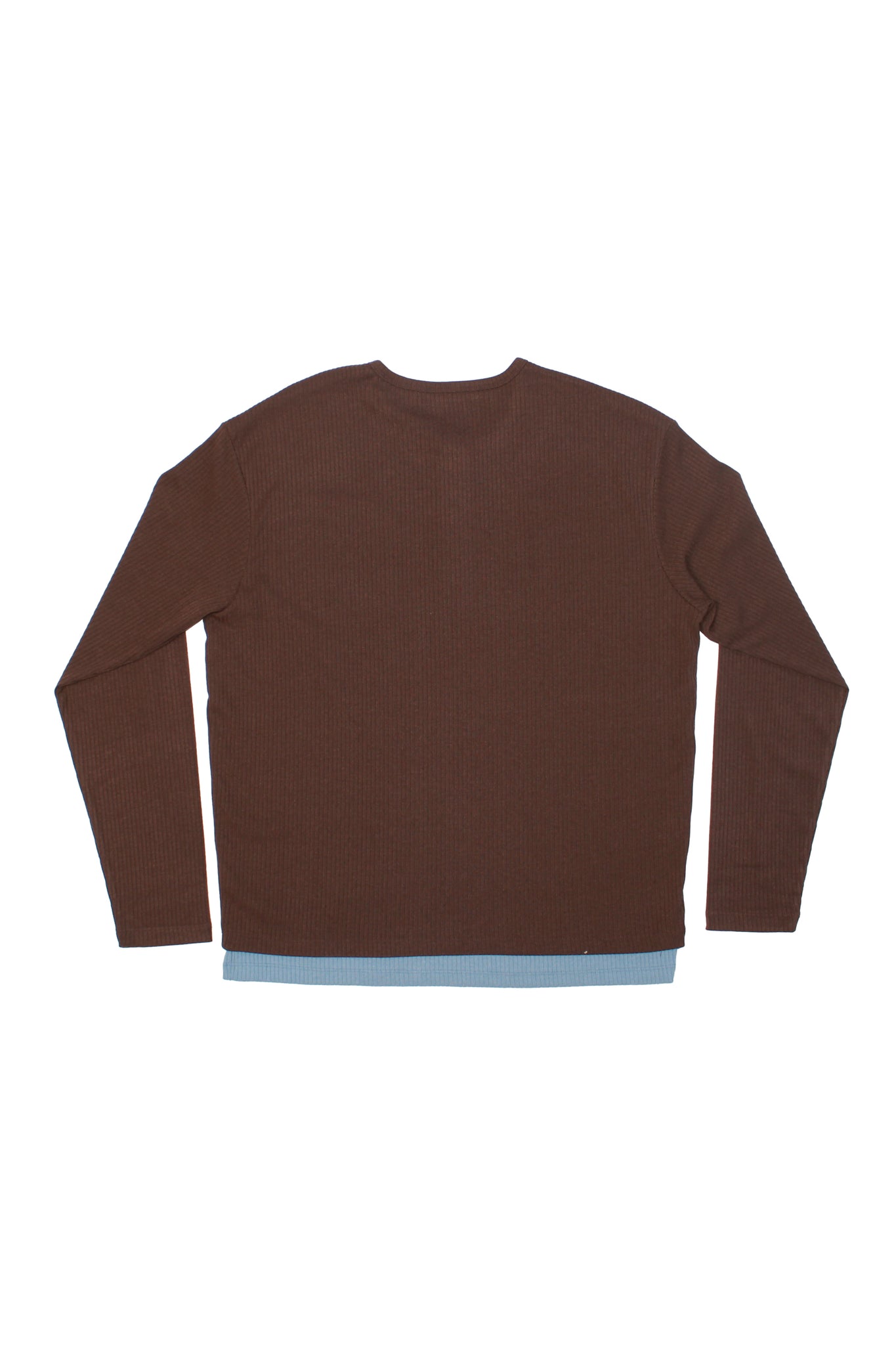 Ribbed Double Layered Henley Neck Top in Brown