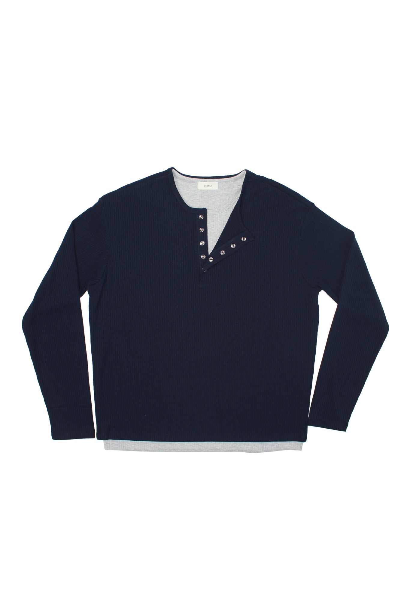 Ribbed Double Layered Henley Neck Top in Navy