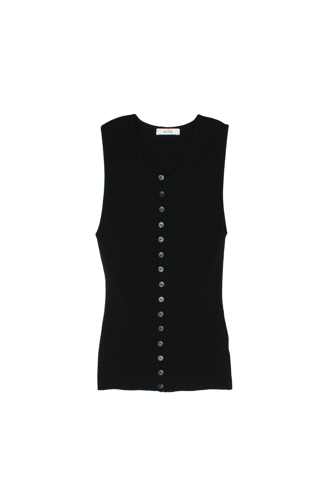 Line Wool Knit Vest in Black