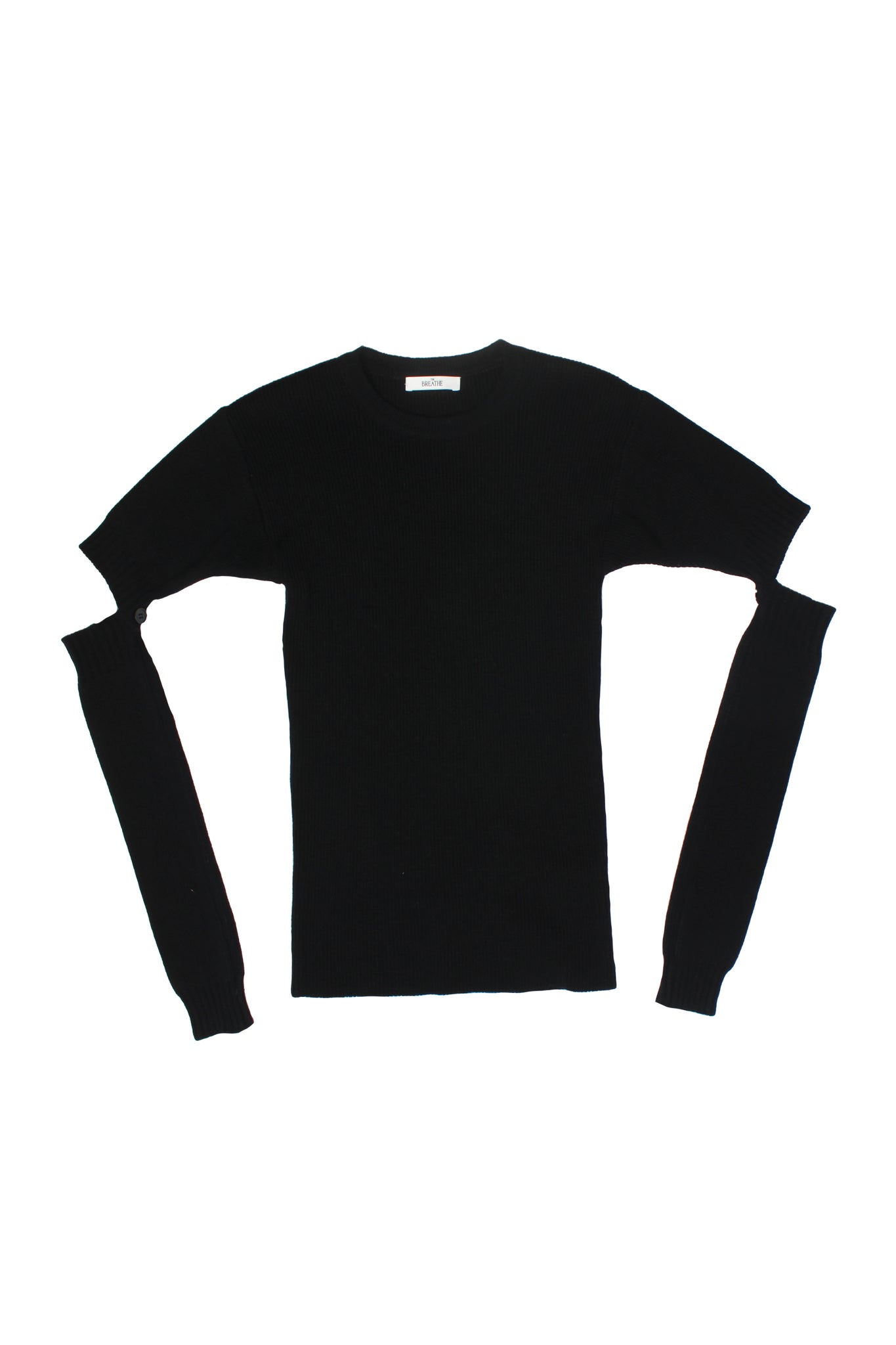 Line Wool Button Sleeve Knit in Black