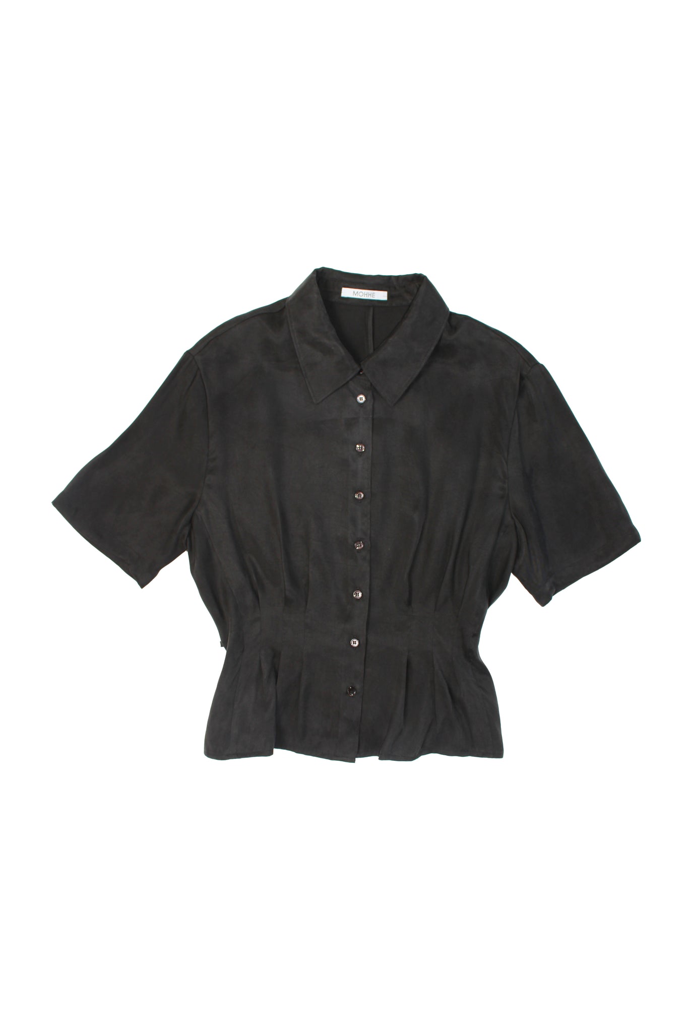 Silky Waist Pin Tuck Shirt in Charcoal