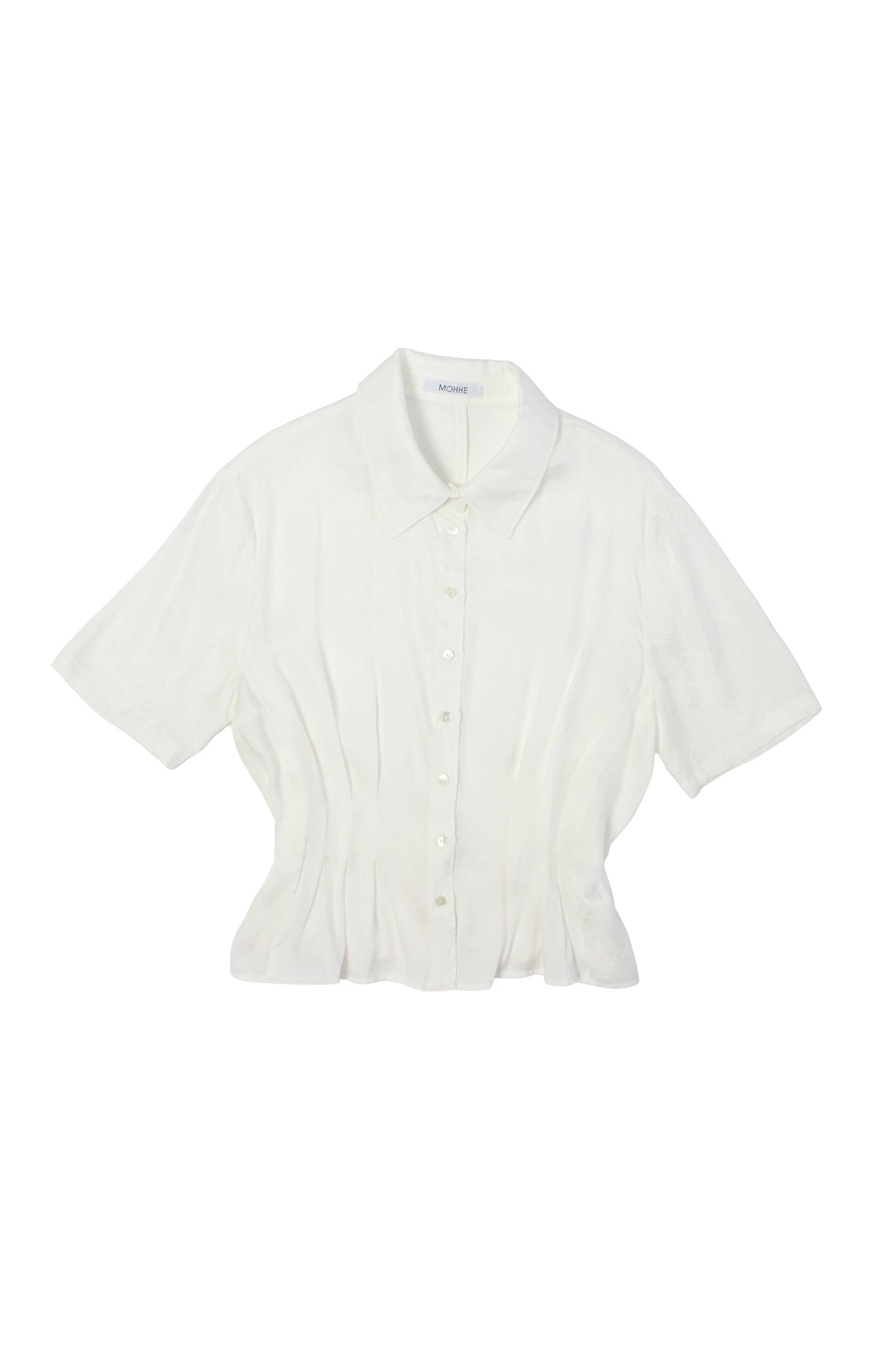 Silky Waist Pin Tuck Shirt in Off White