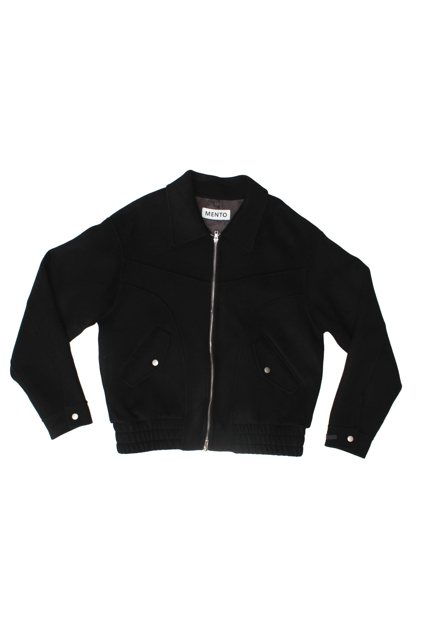 Curved Wool Bomber Jacket in Black